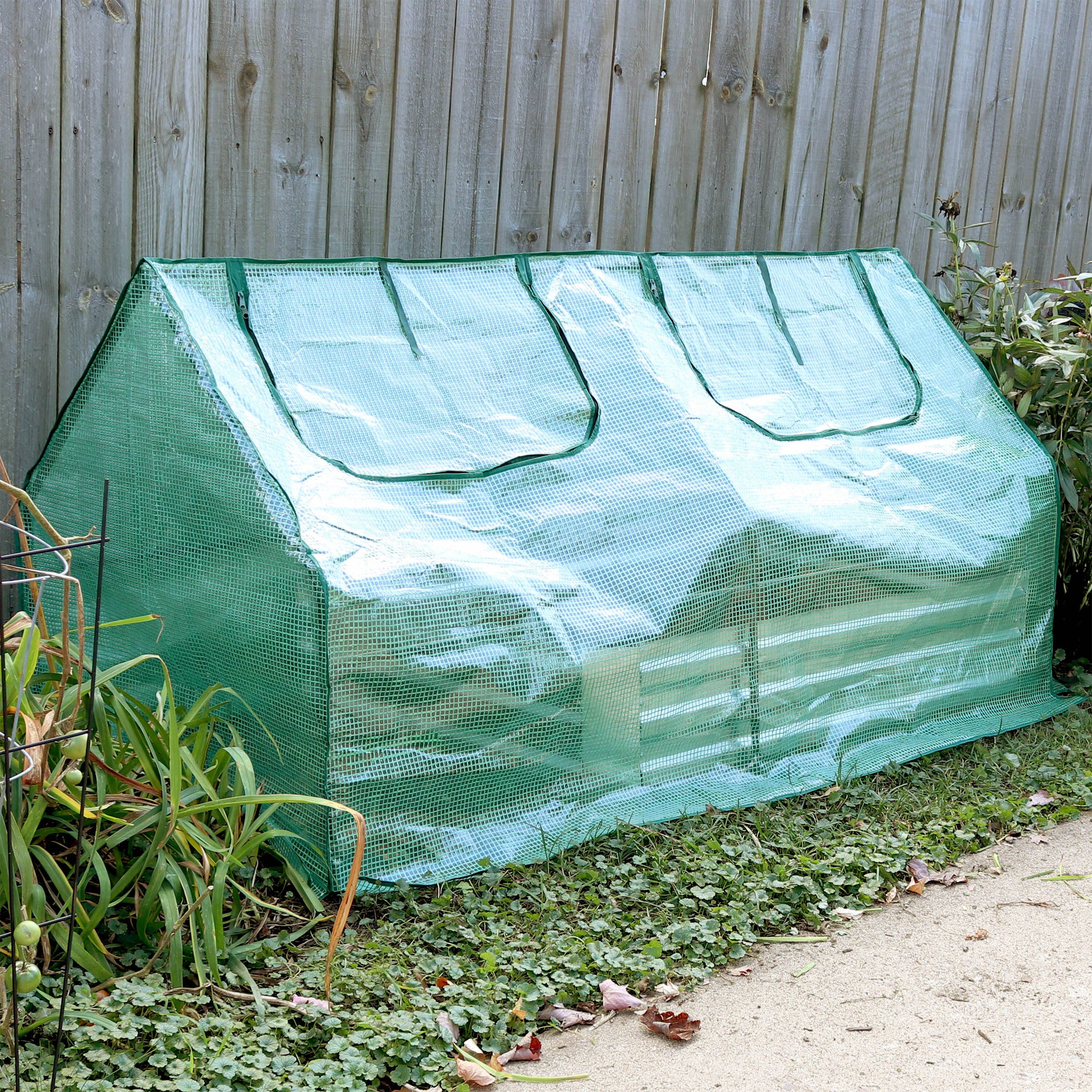 Alt View 3. Sunnydaze - Iron PVC Cover Mini Cloche Greenhouse with Zipper - Green.