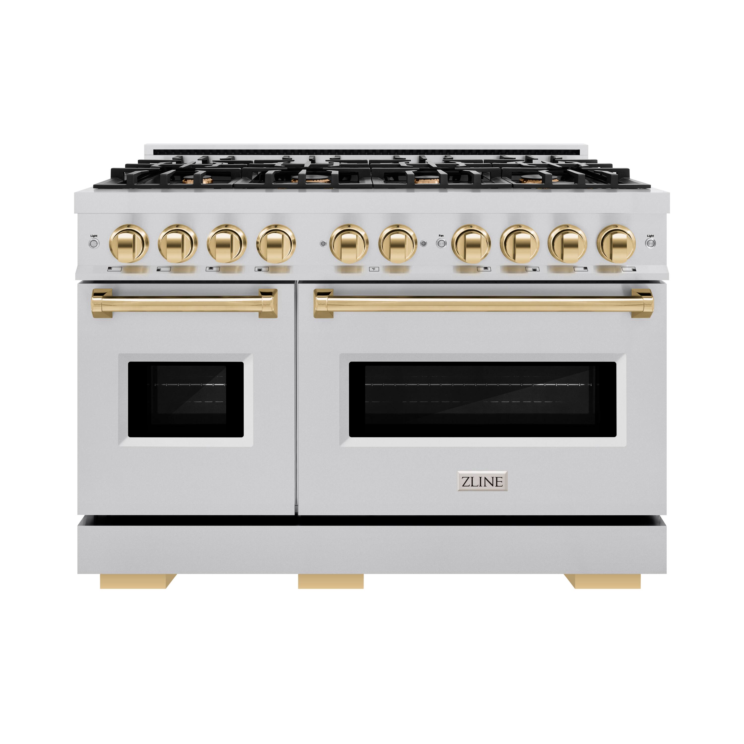 Front. ZLINE - Autograph Edition 48" Classic Gas Range w/ 8 Burners & Polished Gold Accents (CGRZ-48-G) - Stainless Steel.
