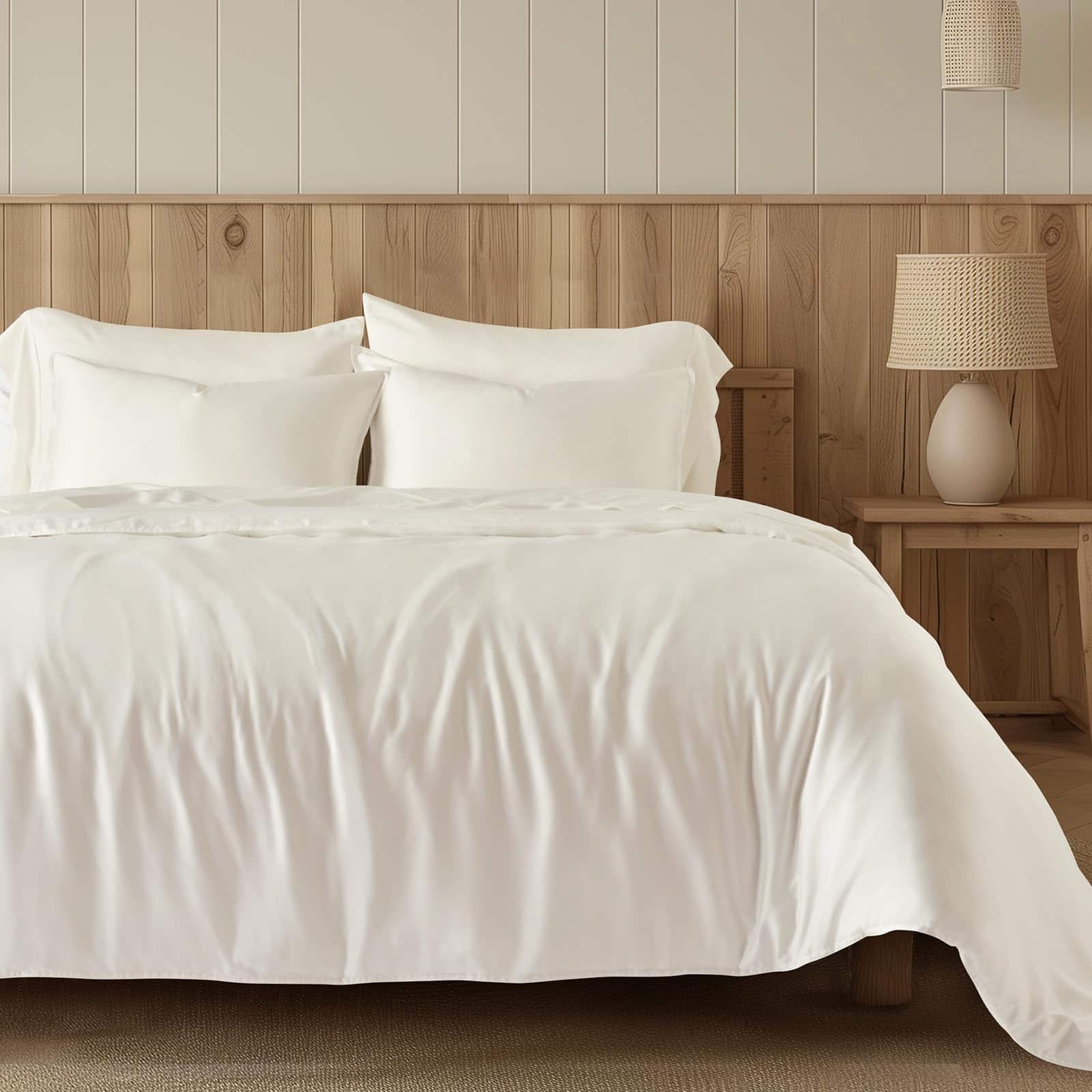 PO3TICJUNKI3 - Evergrace Tencel Lyocell Duvet Cover Set 3 Piece Eucalyptus Fiber From Austria Luxury Silky Soft Comforter - Snow White-King (108" x 92")