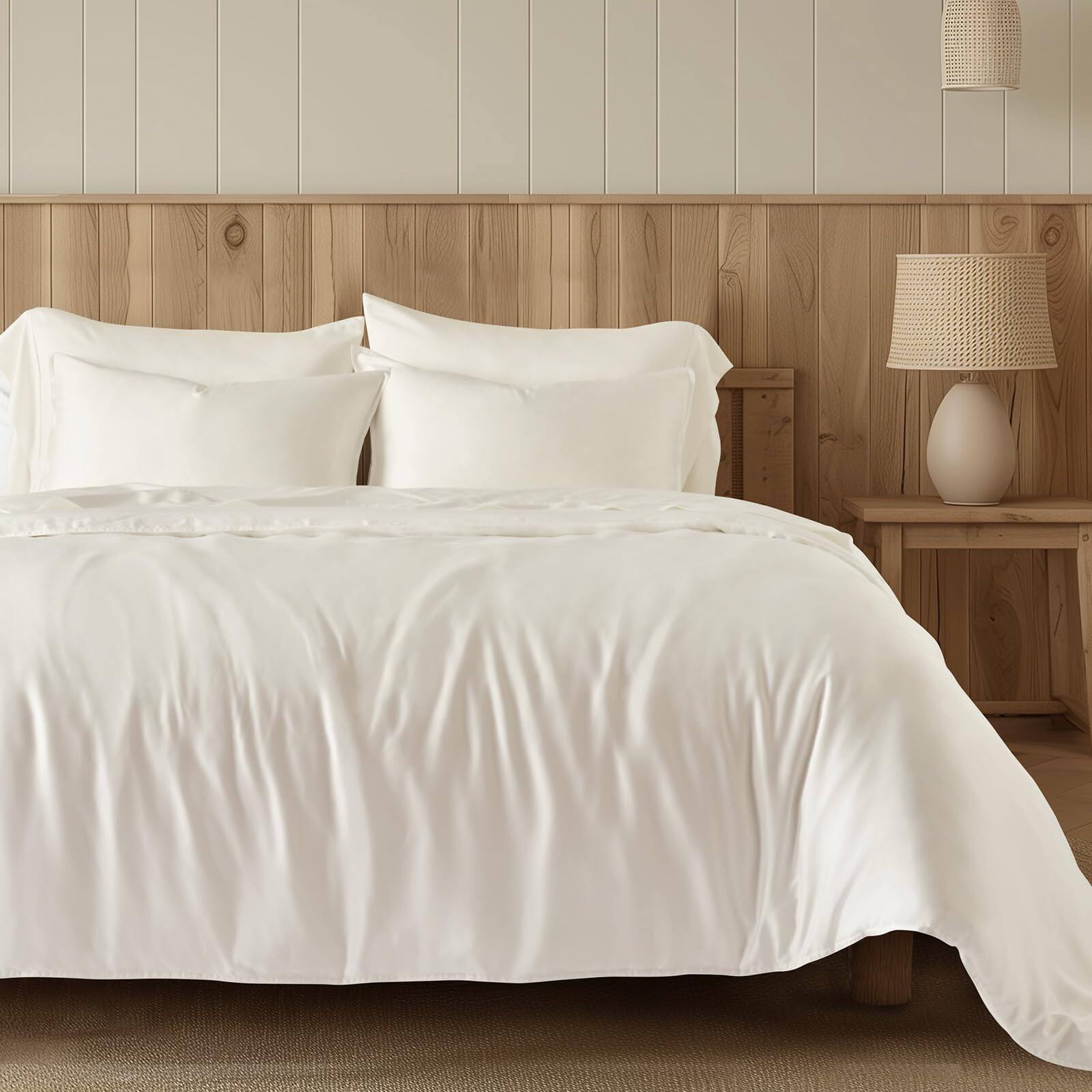 Front. PO3TICJUNKI3 - Evergrace Tencel Lyocell Duvet Cover Set 3 Piece Eucalyptus Fiber From Austria Luxury Silky Soft Comforter - Snow White-King (108" x 92").