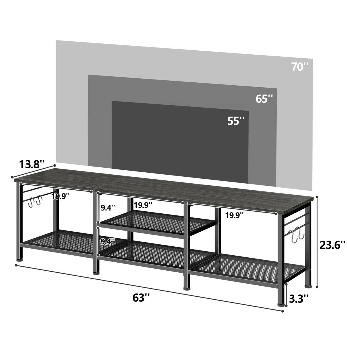70" 65" 55" 13.8" 19.9" 9.4" 19.9" 9.4" 23.6" 63" 3.3"