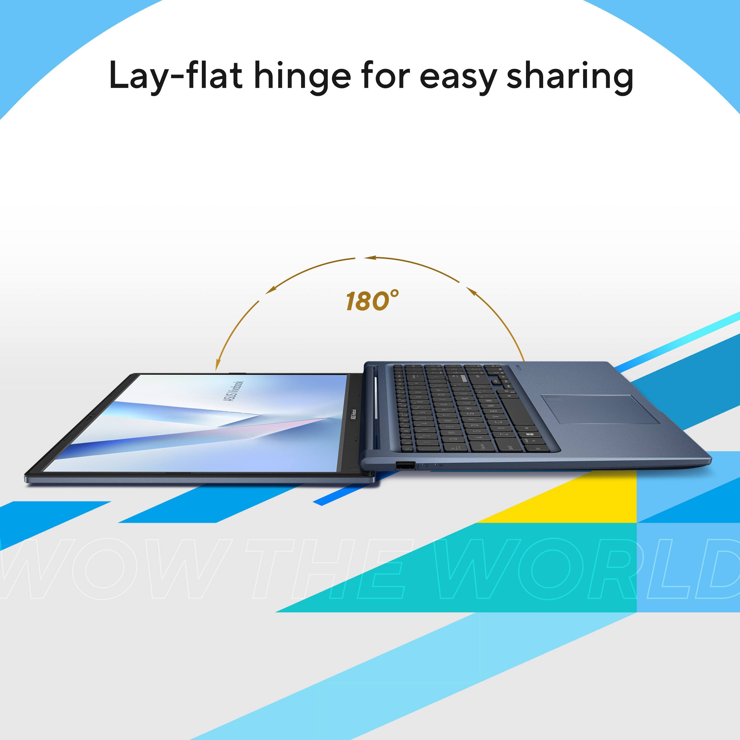 Lay-flat hinge for easy sharing  
180°  
WOW THE WORLD