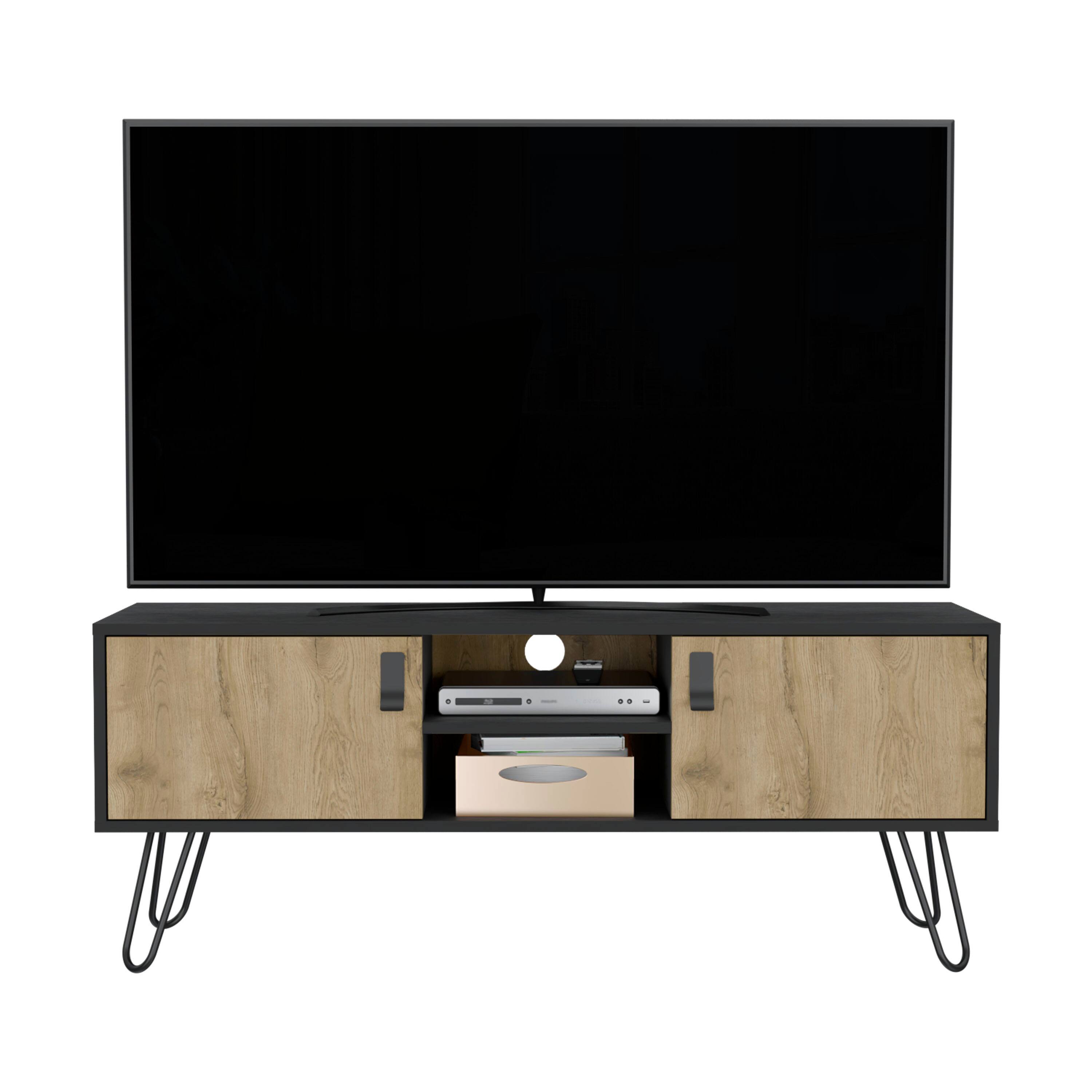Alt View 1. APRILSOUL - Legs TV Rack Media Center 2 Door BlackMacadamia - Gray.