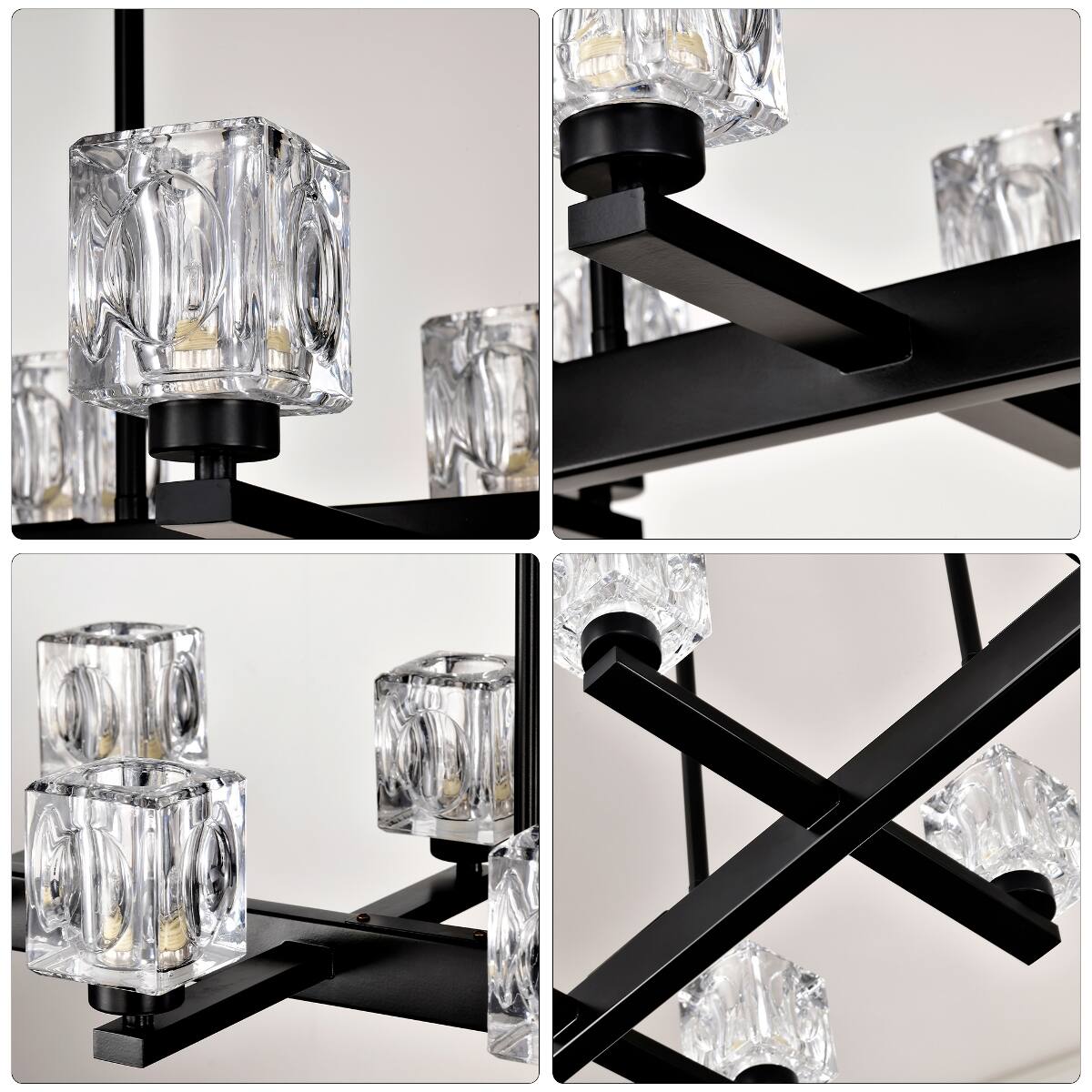 Alt View 6. Loheer - Loheer 10 Light Dining Room Chandelier Matte Black Linear Pendant Light With Crystal Shades.
