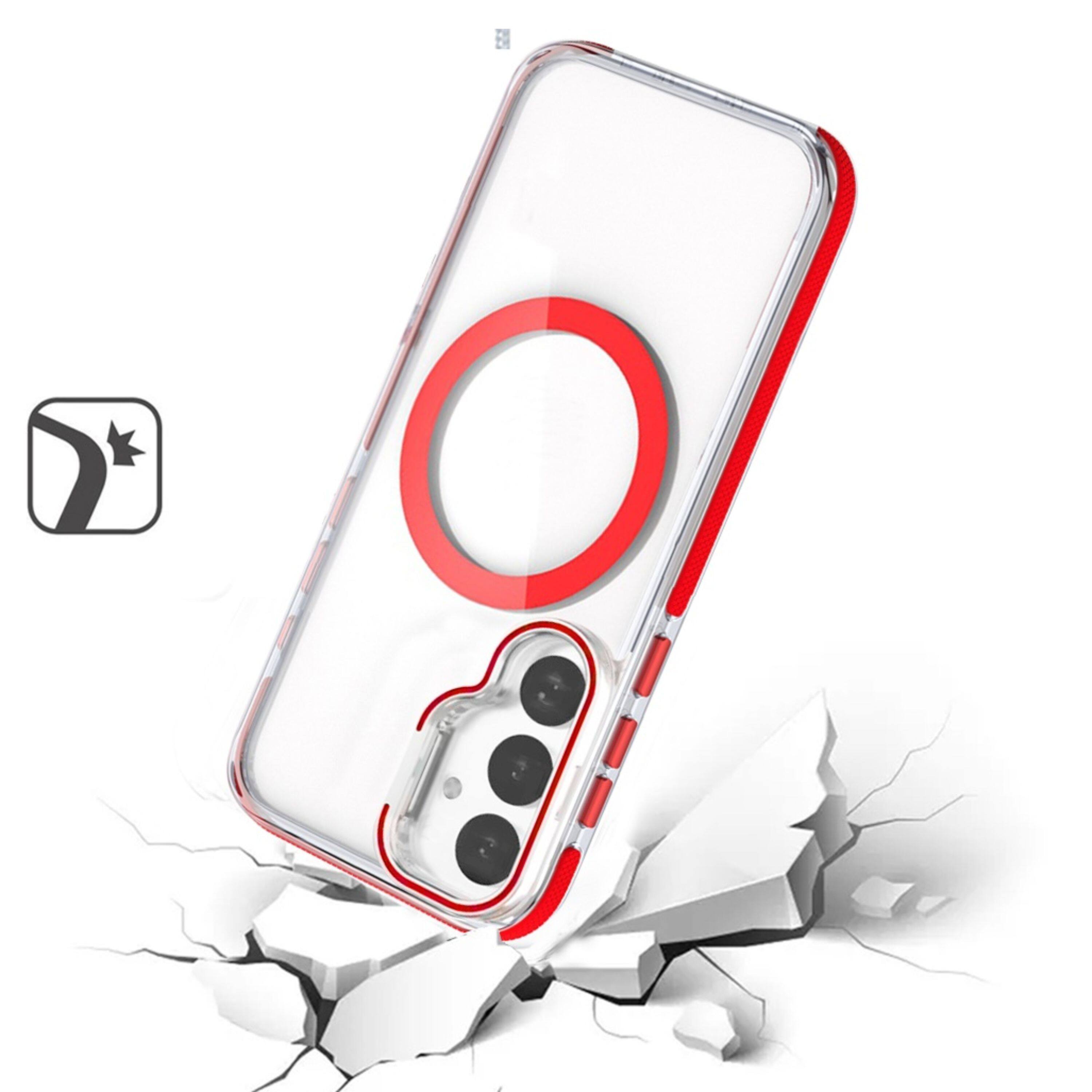 Angle. Kitcheniva - Magnetic Circle Camera Lens Stand Phone Case With Tempered Glass For Samsung Galaxy S25/S24 Red - Red.
