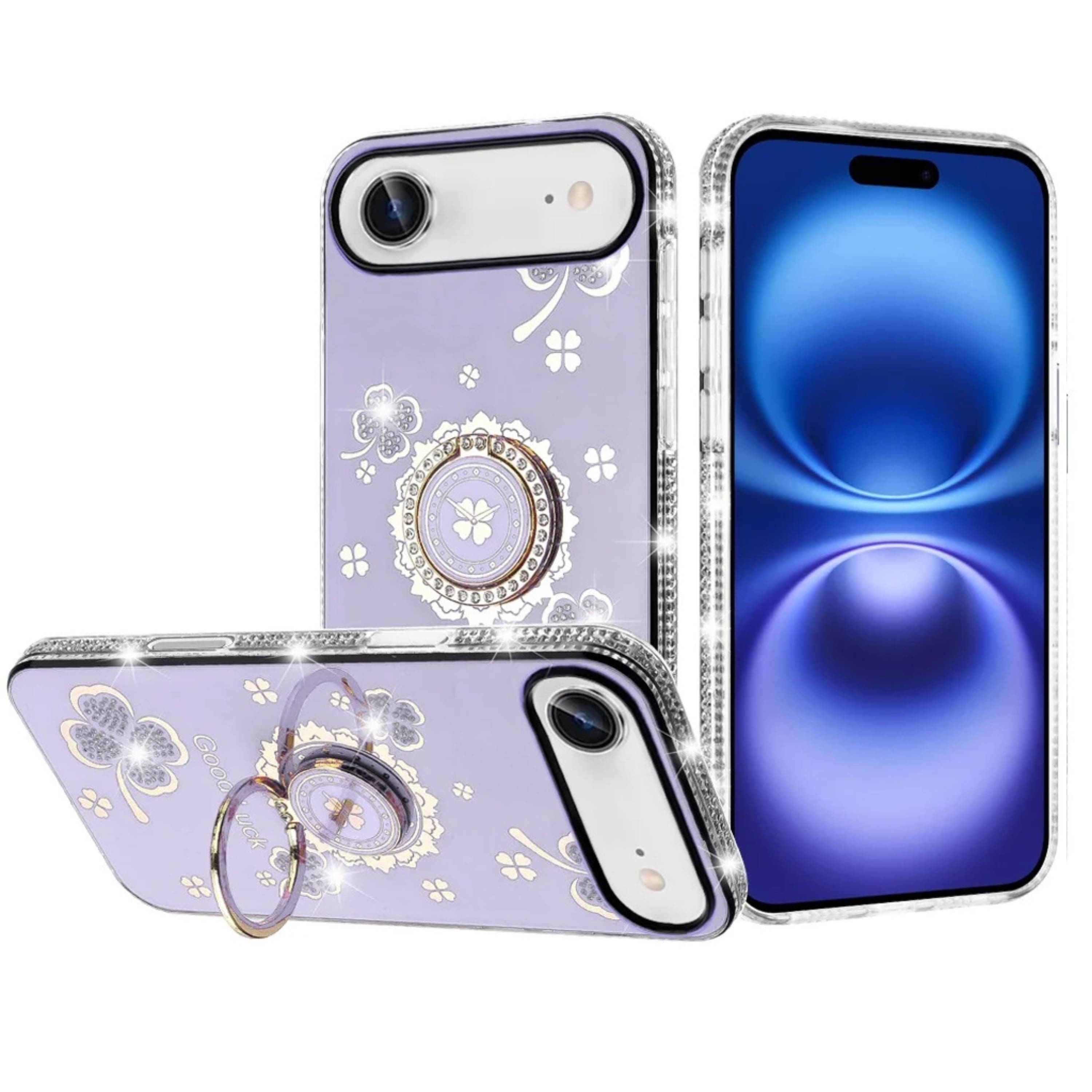 Kitcheniva - Crystal Studded Ring Stand Bling Case With Tempered Glass For iPhone Air - Purple price history on PriceWatchPro
