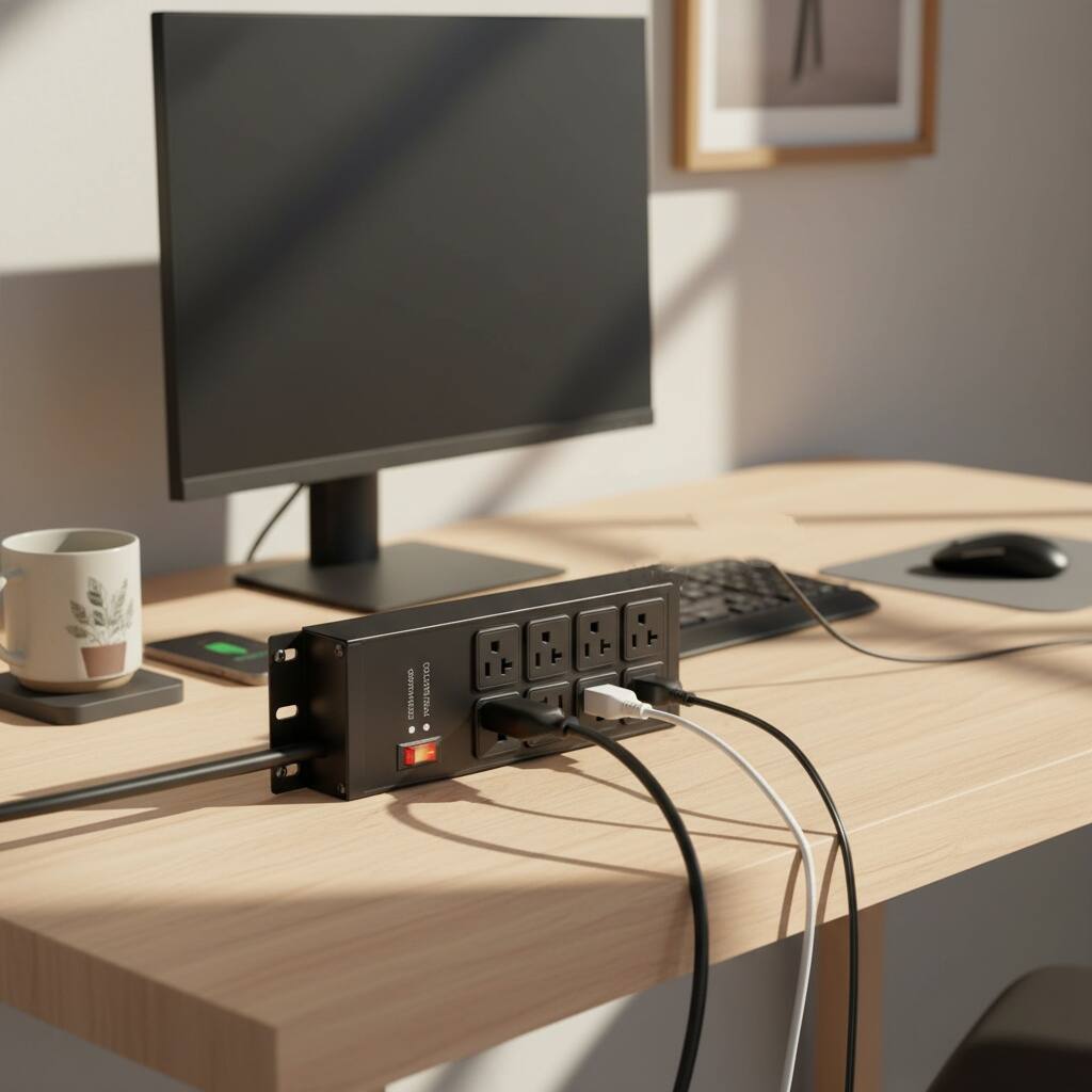 Alt View 1. Dazzed Corner - Heavy Duty 4800J Surge Protector, 8 Outlets, 20 Amp, 6 FT Extension Cord - Black.