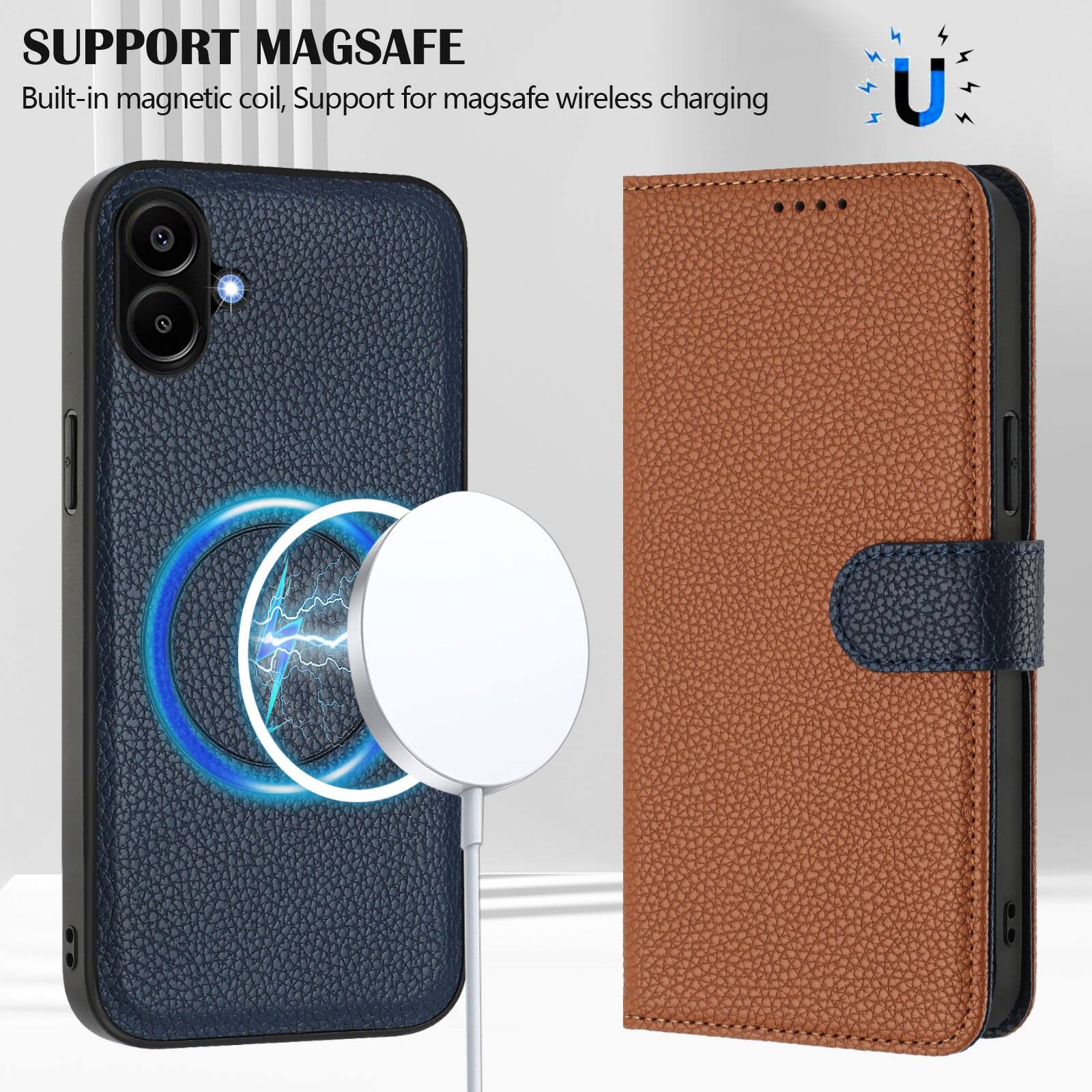 SUPPORT MAGSAFE  
Built-in magnetic coil, Support for magsafe wireless charging
