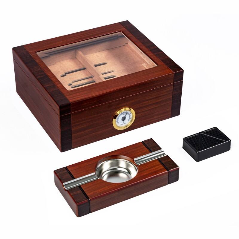 Back. Prestige - Sovereign Gift Set humidor - Rosewood Two-Tone Finish.