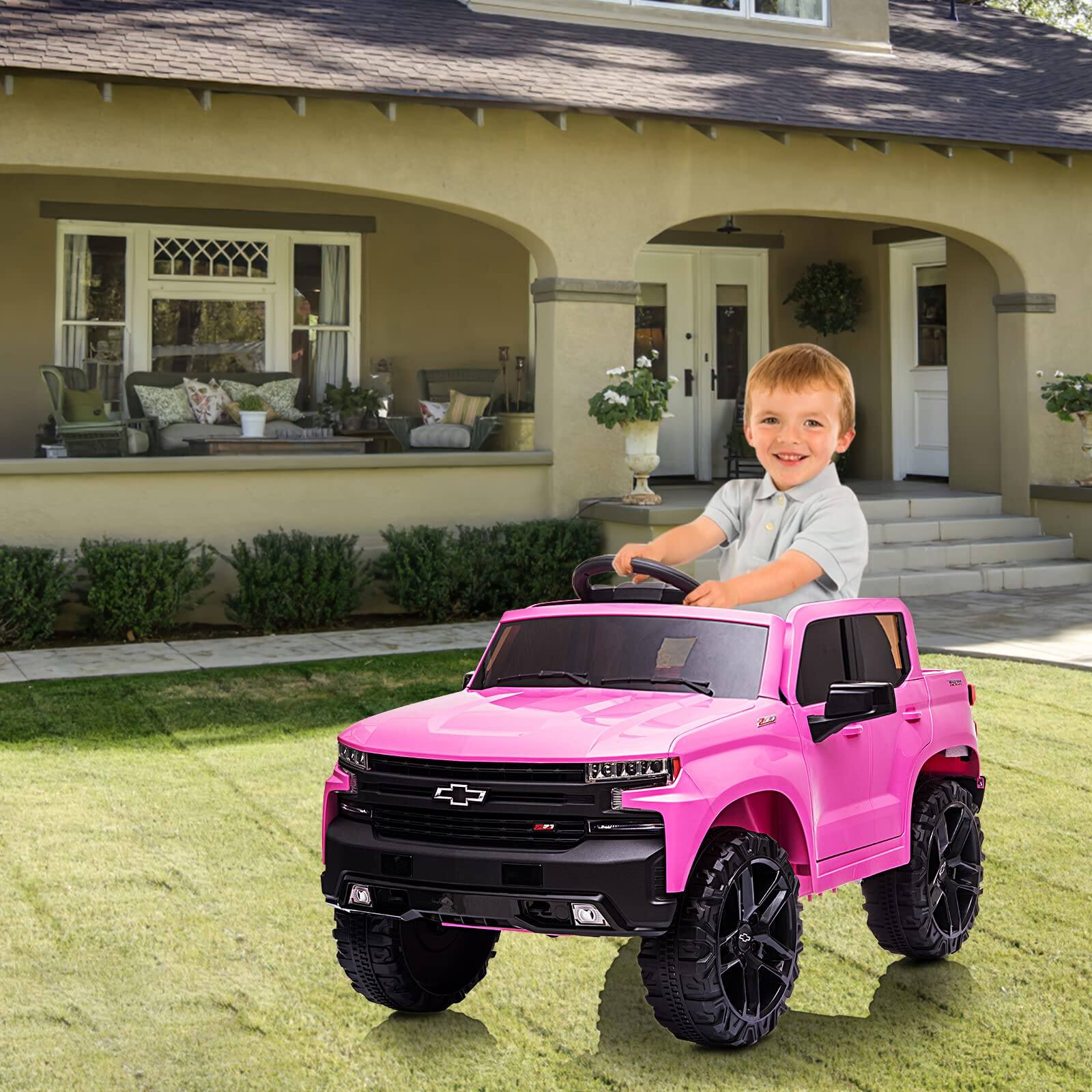 Alt View 5. GARVEE - Licensed Chevrolet Silverado 12V Kids Ride On Truck, Remote Control, Bluetooth, LED Lights,Electric Vehicle for Toddlers - Pink.