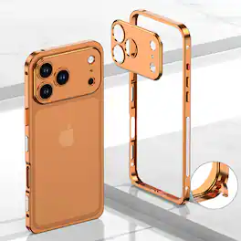 Dteck - Metal Frame Heat Dissipation Rugged Shockproof Bumper Frame Phone Case with Lens Cover For Apple iPhone 17 Pro Max - Orange