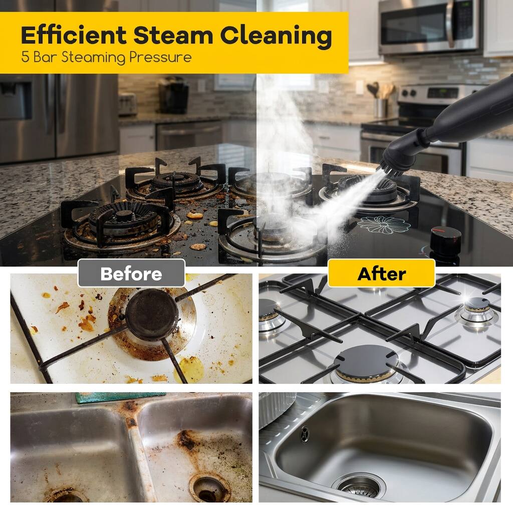 Efficient Steam Cleaning  
5 Bar Steaming Pressure  

Before  

After