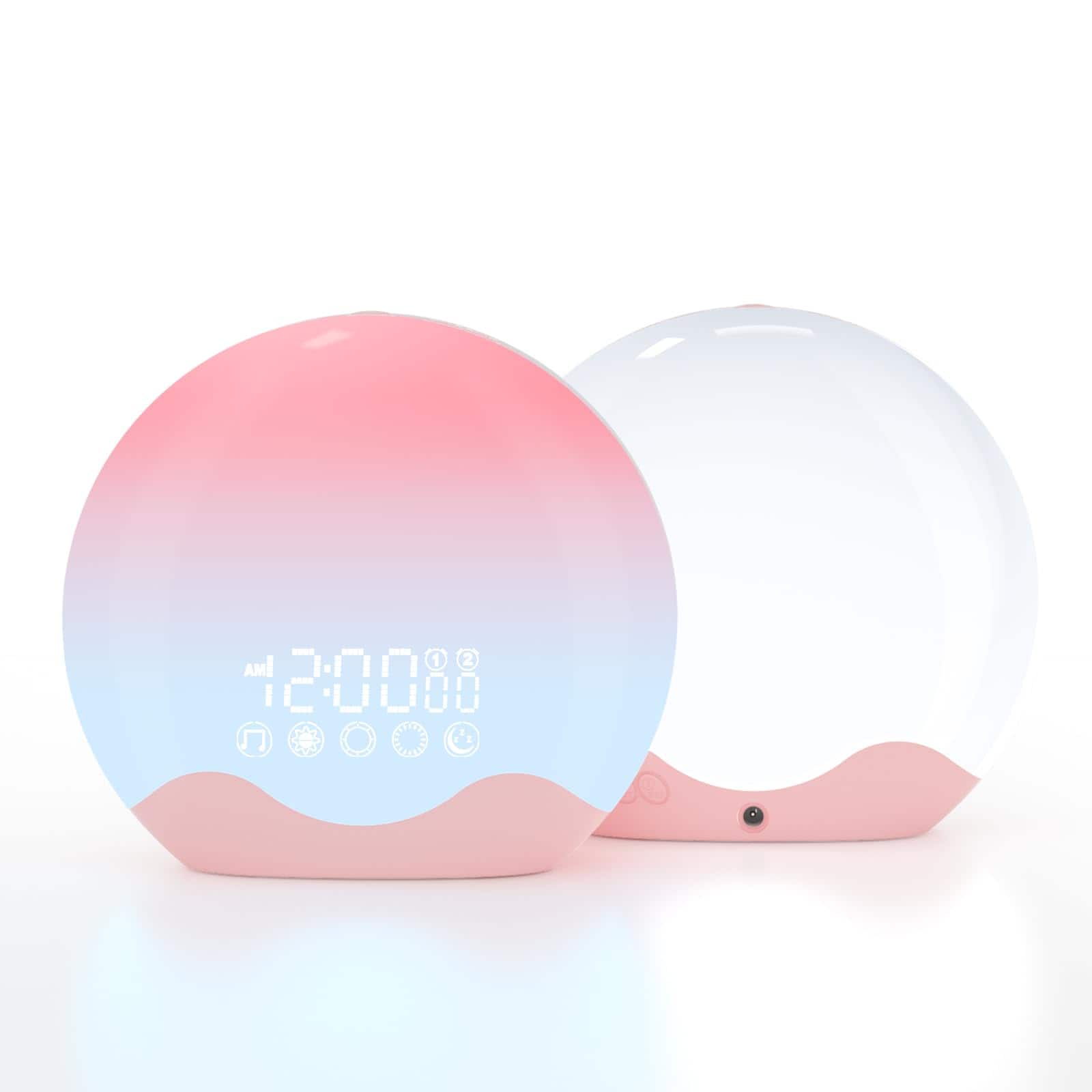 Dazzed Corner - Sunlight Alarm Clock with 10,000 Lux Therapy Light, Dual Alarms & Snooze - Pink