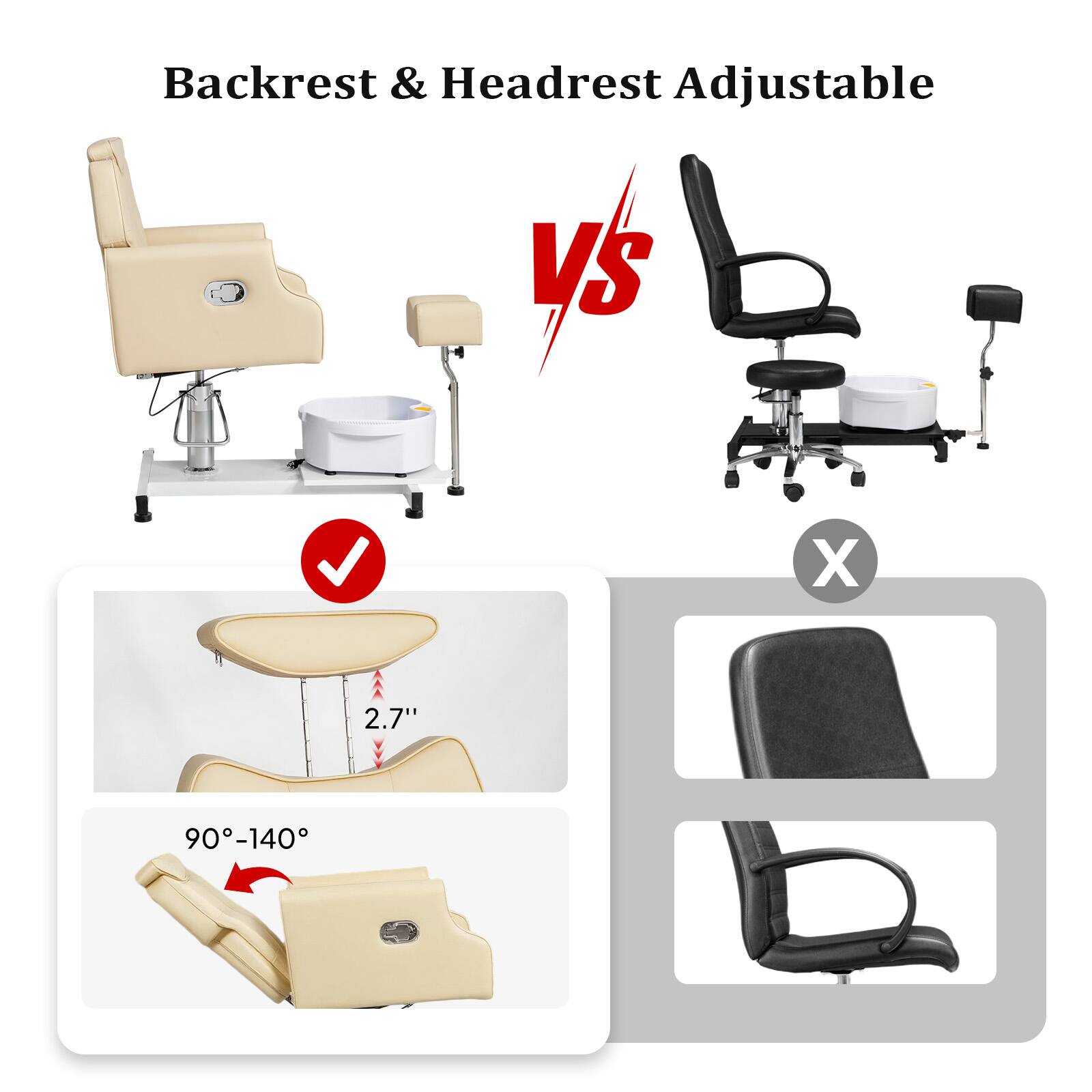 Backrest & Headrest Adjustable

2.7" 90-140°

VS

Backrest & Headrest Adjustable