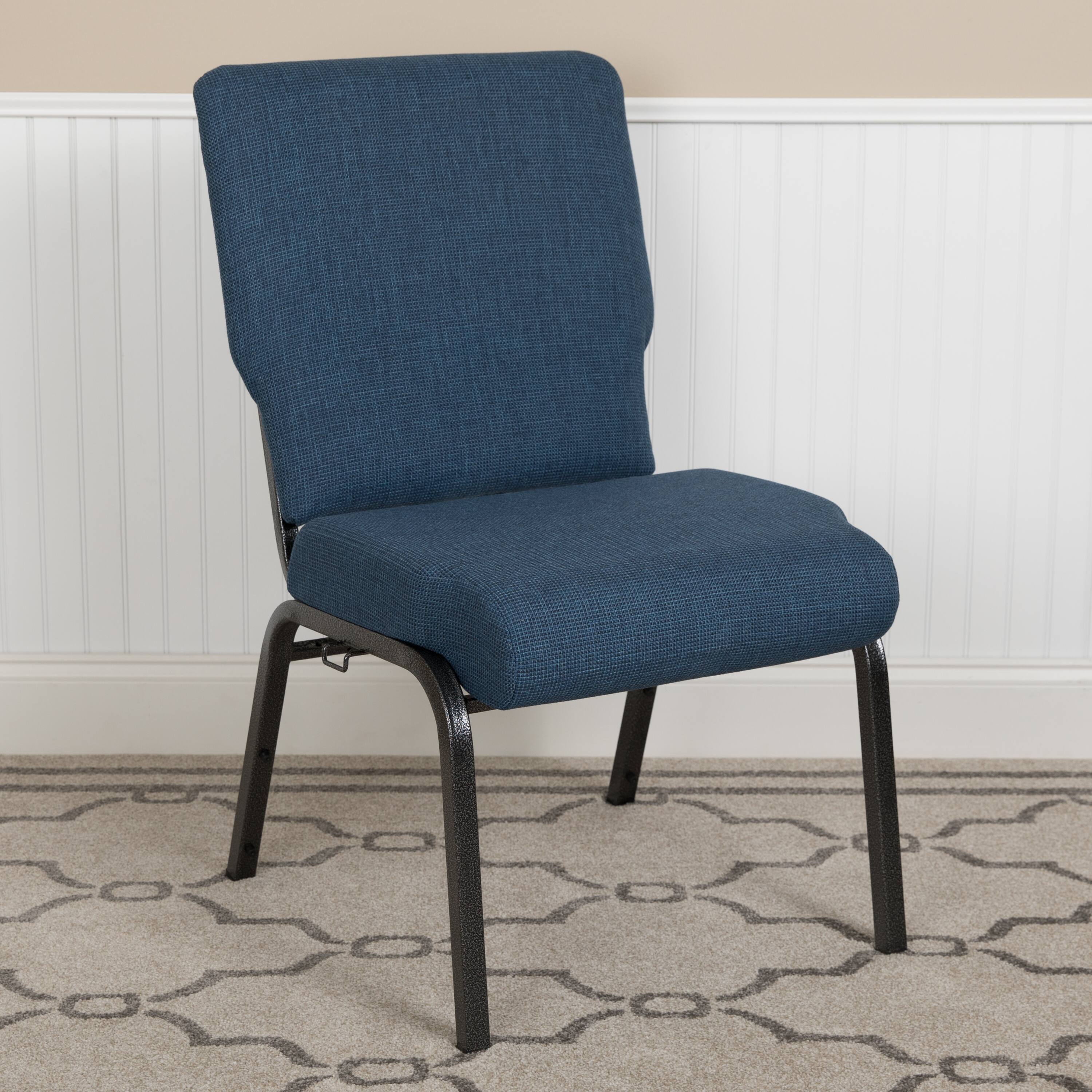 Alt View 1. Emma + Oliver - 20.5 in. Molded Foam Church Chair - Blue Basket Weave Fabric/Silver Vein Frame.