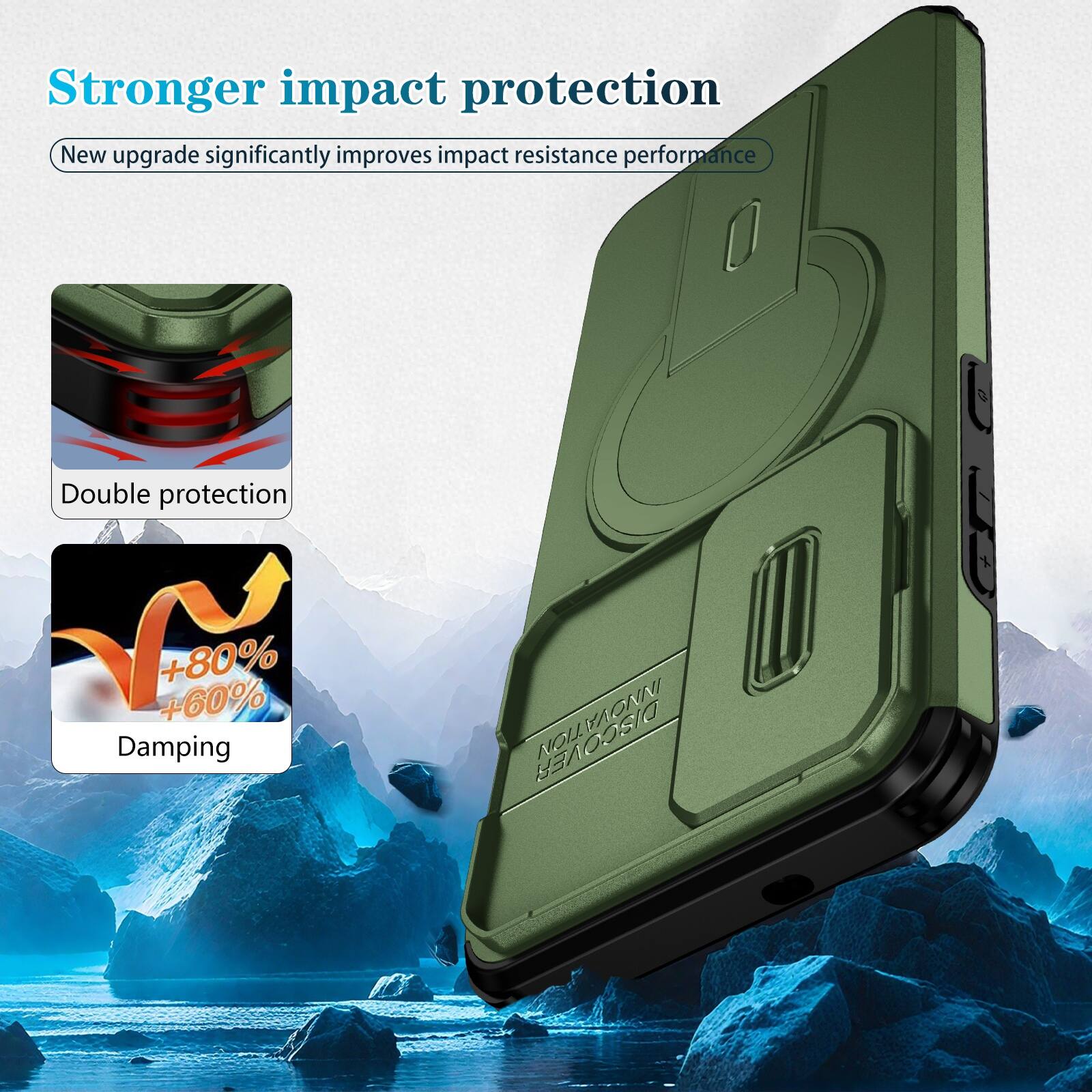 Stronger impact protection  
New upgrade significantly improves impact resistance performance  
Double protection  
+60% +80% Damping