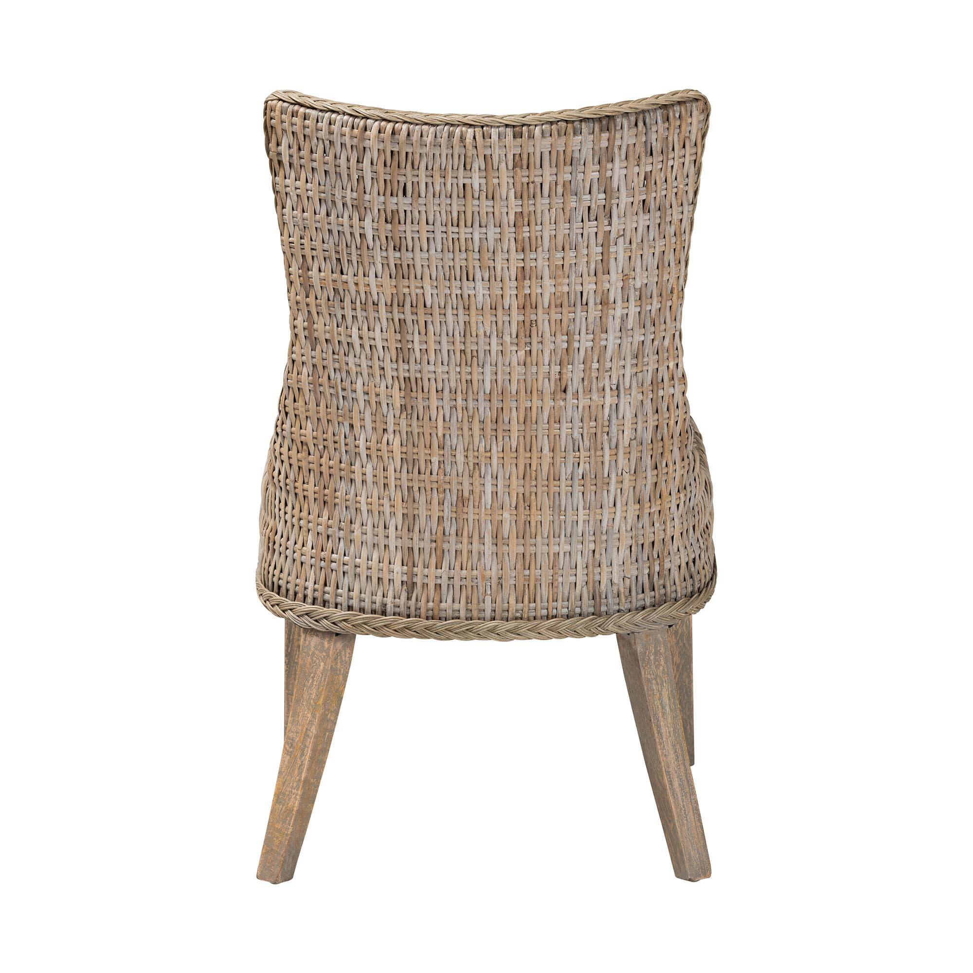 Back. bali & pari - Derris Natural Rattan Dining Chair with Cushion - Tall Wingback Side Chair with Solid Mango Wood Legs, Boho Coastal - Greywashed.