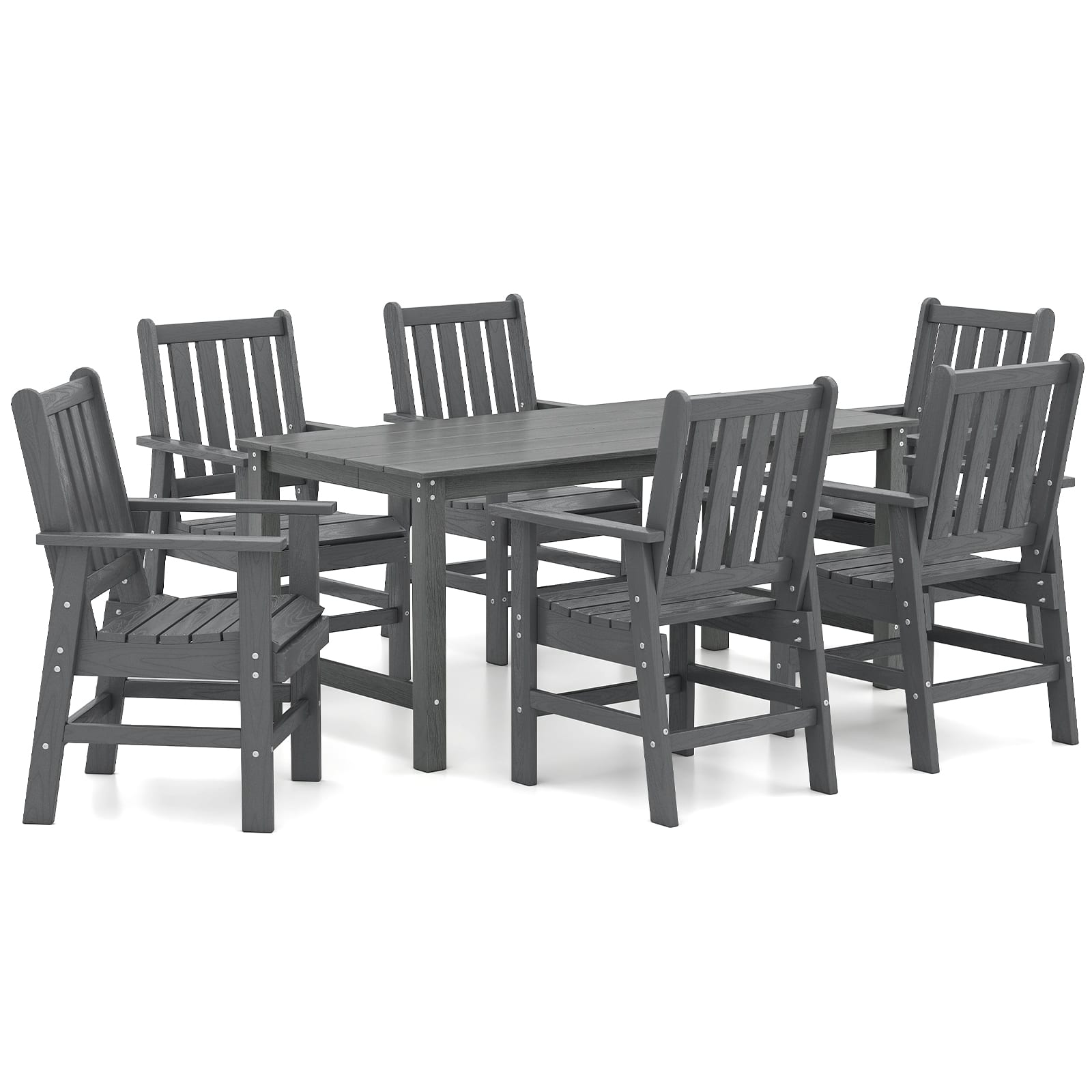 Gymax - 7 Pieces Patio Dining Set Outdoor HDPE Weather Resistant Table & Chairs Set - Gray