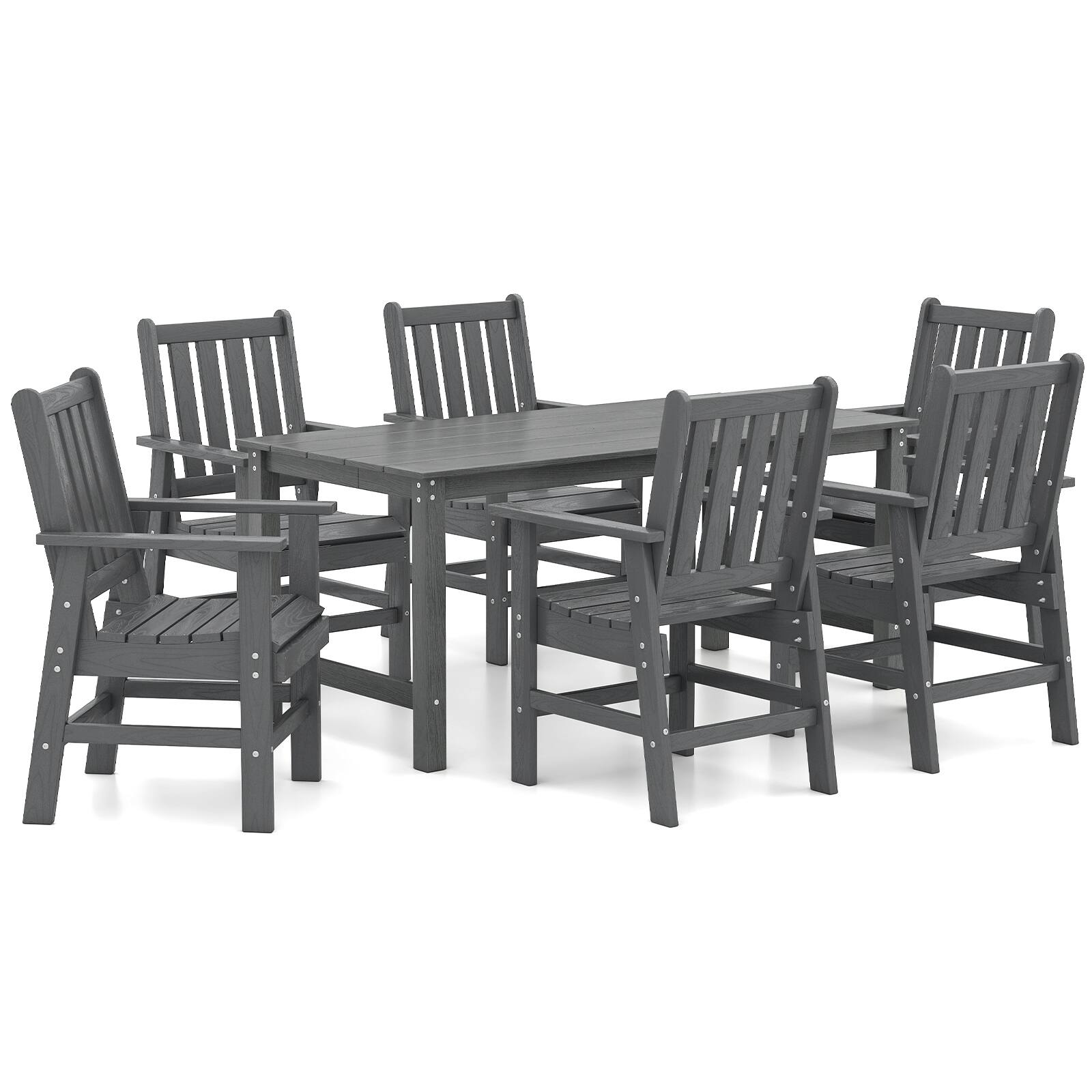 Alt View 8. Gymax - Gymax 7 Pieces Patio Dining Set Outdoor HDPE Weather Resistant Table & Chairs Set Gray - Gray.