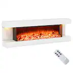 Front. Gymax - Gymax 18'' 3-Sided Wall Mounted Electric Fireplace w/ 32''Wide Floating Mantle - White.