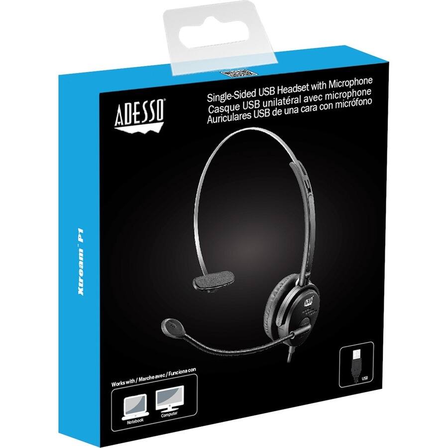 ADESSO  
Xtream P1  

Single-Sided USB Headset with Microphone  
Casque USB unilatéral avec microphone  
Auriculares USB de una cara con micrófono  

Works with / Marche avec / Funciona con  
Notebook  
Computer  

USB