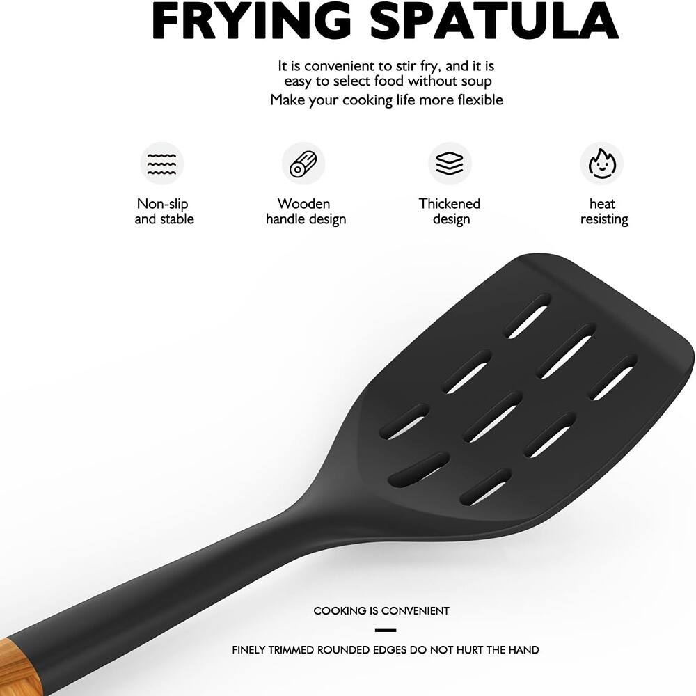 **FRYING SPATULA**

It is convenient to stir fry, and it is easy to select food without soup. Make your cooking life more flexible.

- Non-slip and stable
- Wooden handle design
- Thickened design
- Heat resisting

**COOKING IS CONVENIENT**

FINELY TRIMMED ROUNDED EDGES DO NOT HURT THE HAND