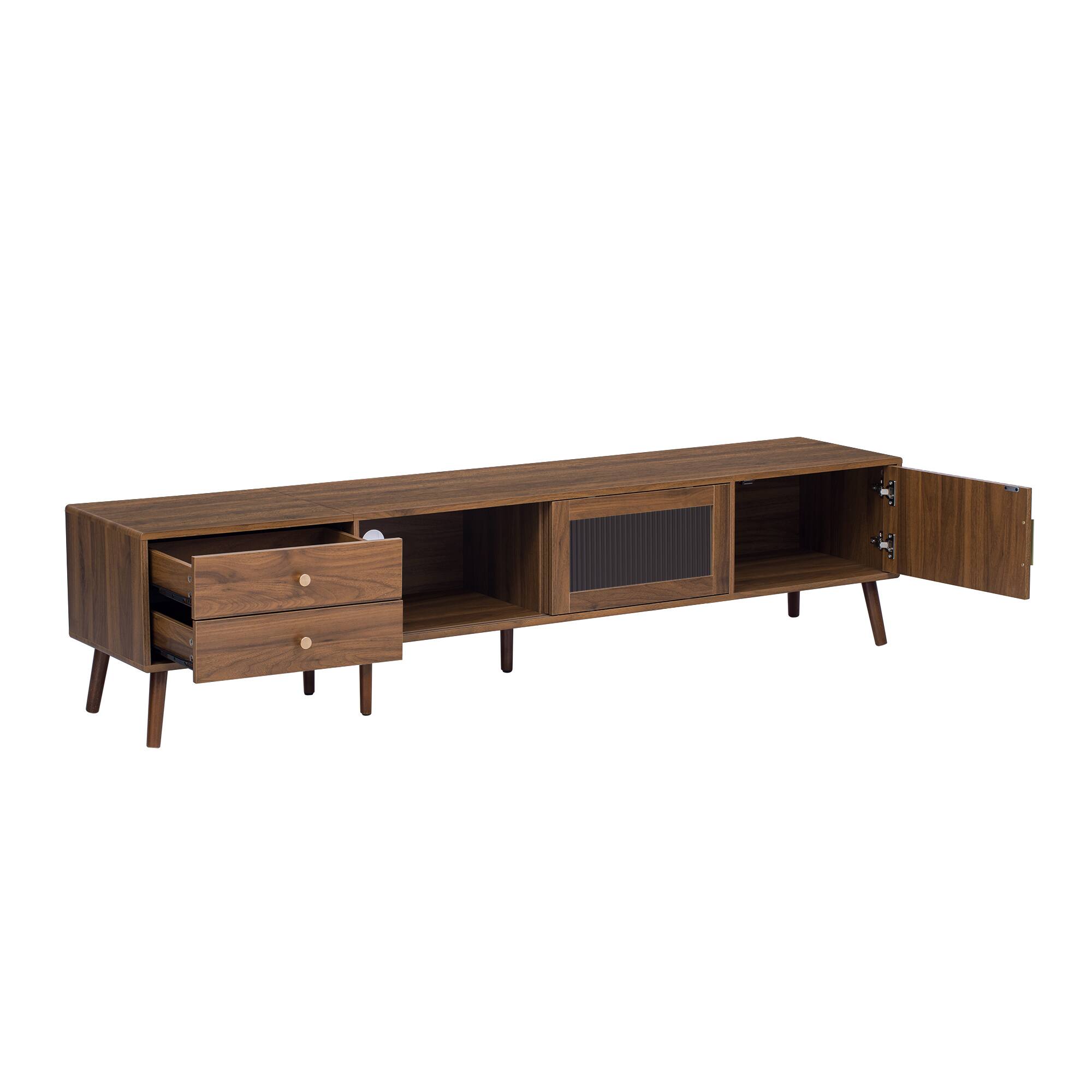 Alt View 1. Whisen - 76" Modern TV Stand for TVs up to 85" with Glass Doors and Storage Cabinets - Natural.