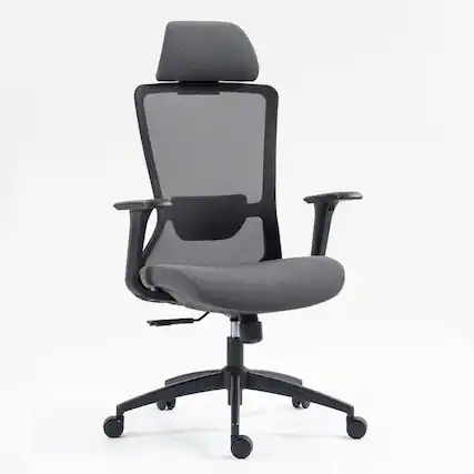 Front. HTUTWOO - High Back Mesh Office Chair, Adjustable Lumbar Support & Headrest, Breathable Mesh - Ergonomic,for Home Office, Study - Black.