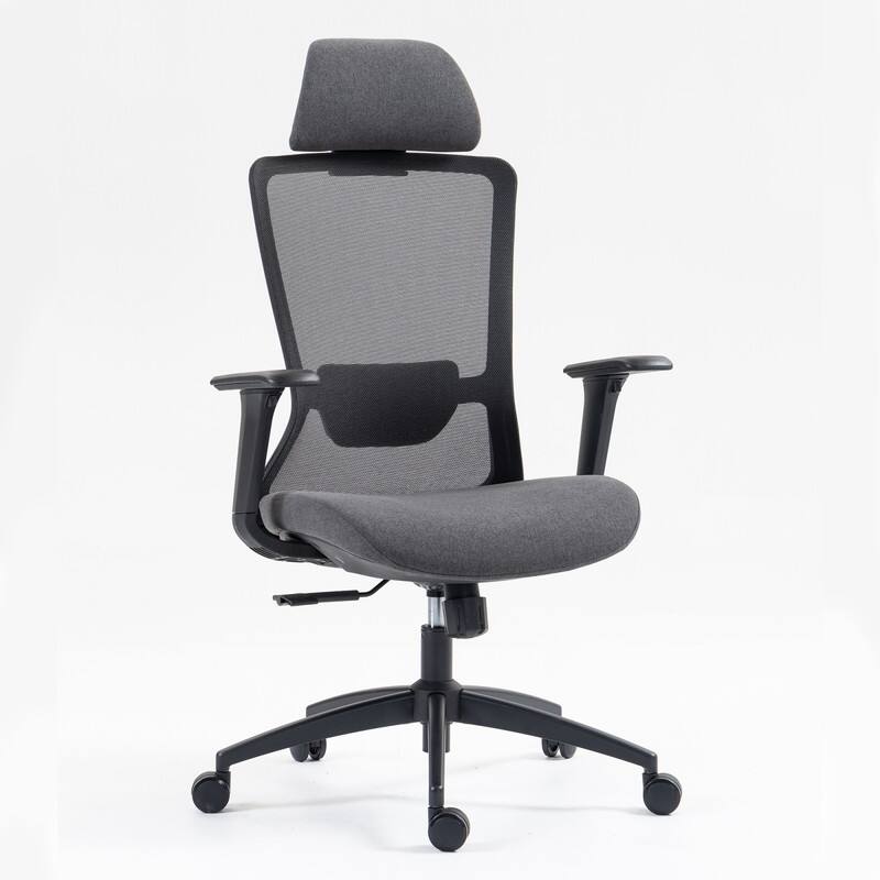 Front. HTUTWOO - High Back Mesh Office Chair, Adjustable Lumbar Support & Headrest, Breathable Mesh - Ergonomic,for Home Office, Study - Black.