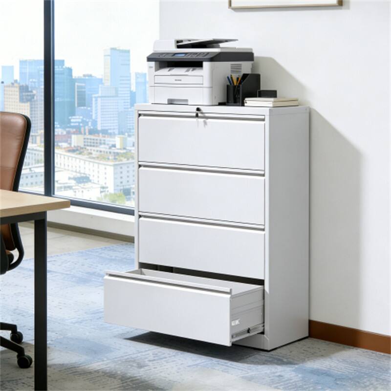 Alt View 5. HTUTWOO - 4 Drawer Lateral File Cabinet – Heavy Duty Metal Filing Cabinet, 35.4" Locking Vertical Storage with Anti-Tip Interlock - White.