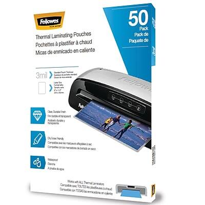 Fellowes - Thermal Laminating Pouches, 50 Pack, Letter Size, 3mil, 9 x 11.5 inches for business, educational, or craft laminating - Clear
