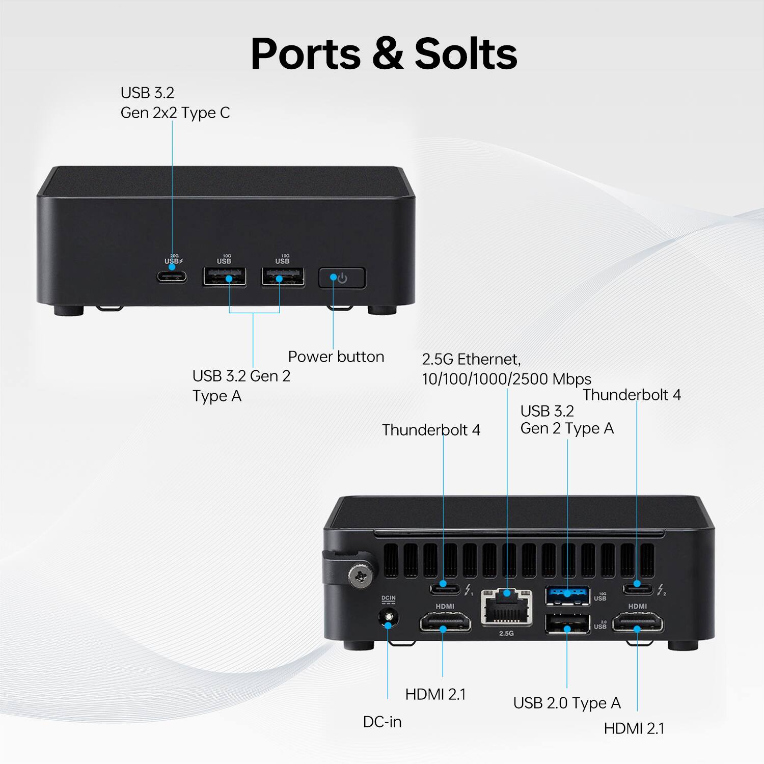 Alt View 8. ASUS - NUC 15 Desktop - Intel Core Ultra 5 225H with 64GB DDR5 RAM - 2TB SSD - Windows 11 Pro - Black - Black.