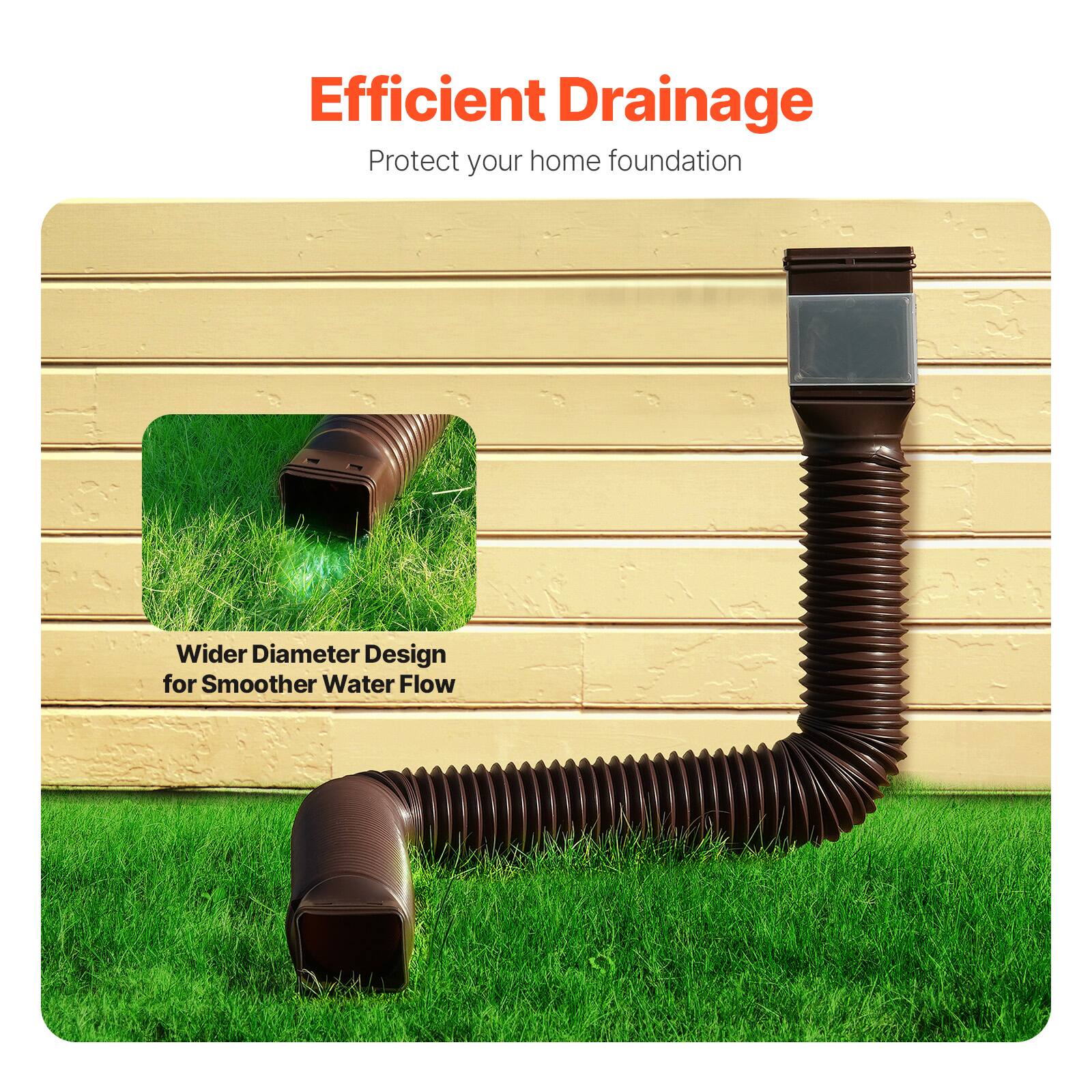 Efficient Drainage
Protect your home foundation
Wider Diameter Design for Smoother Water Flow