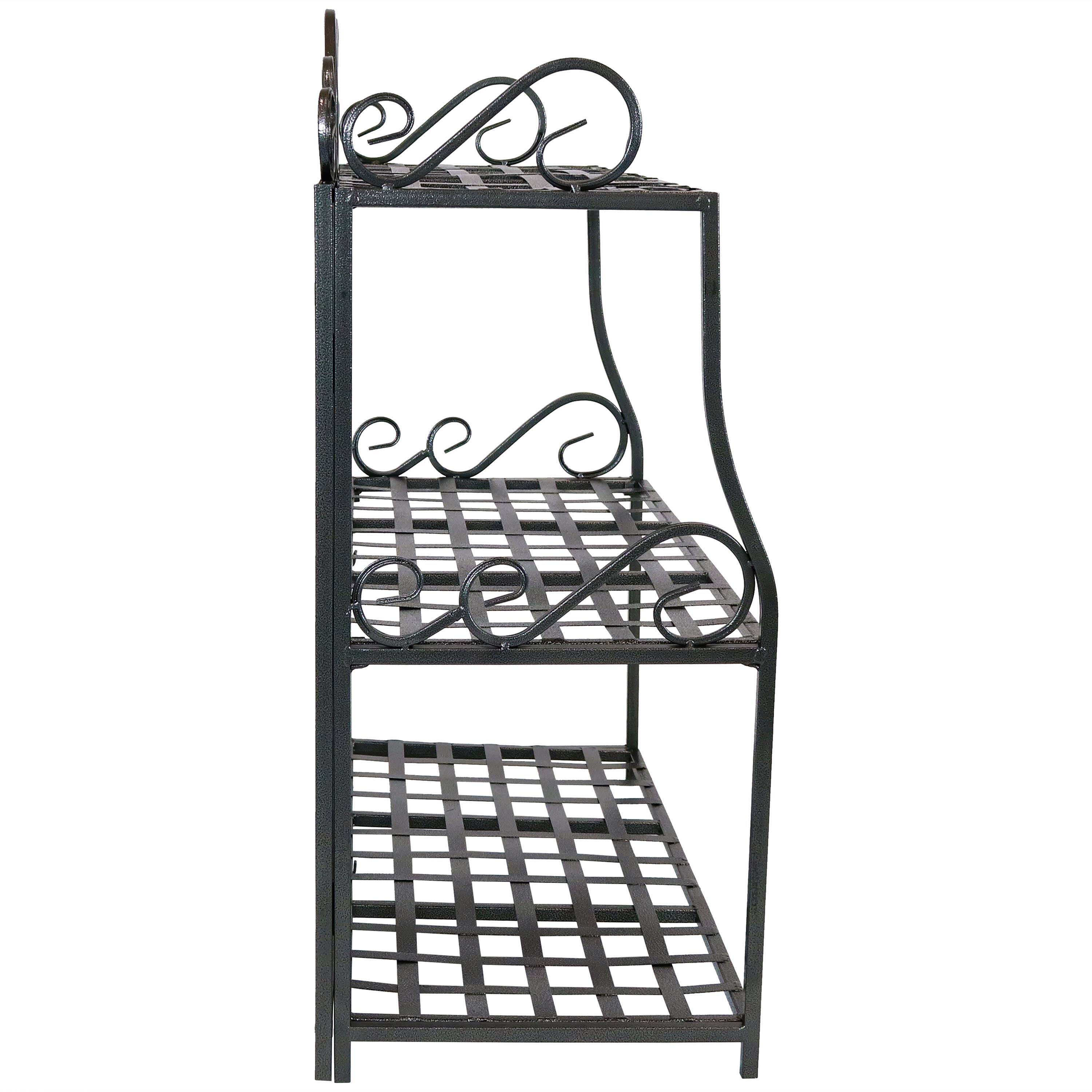 Alt View 7. Sunnydaze - Iron 3-Tier Plant Stand Shelf with Scroll Edging - 30 in - Silver.
