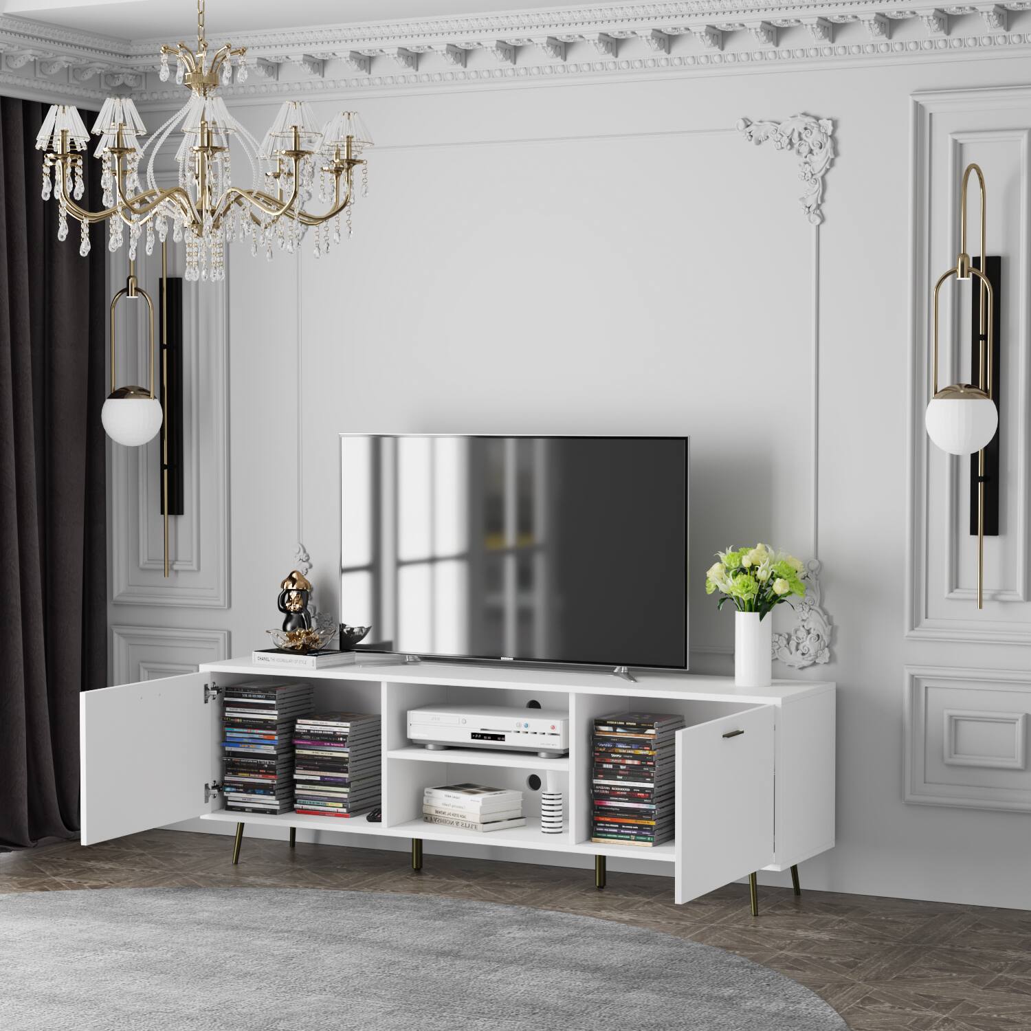 Alt View 4. FUFU & GAGA - FUFU&GAGA Modern Media Console - 80" TV Compatibility, Storage Cabinets & Sleek Design White - White.