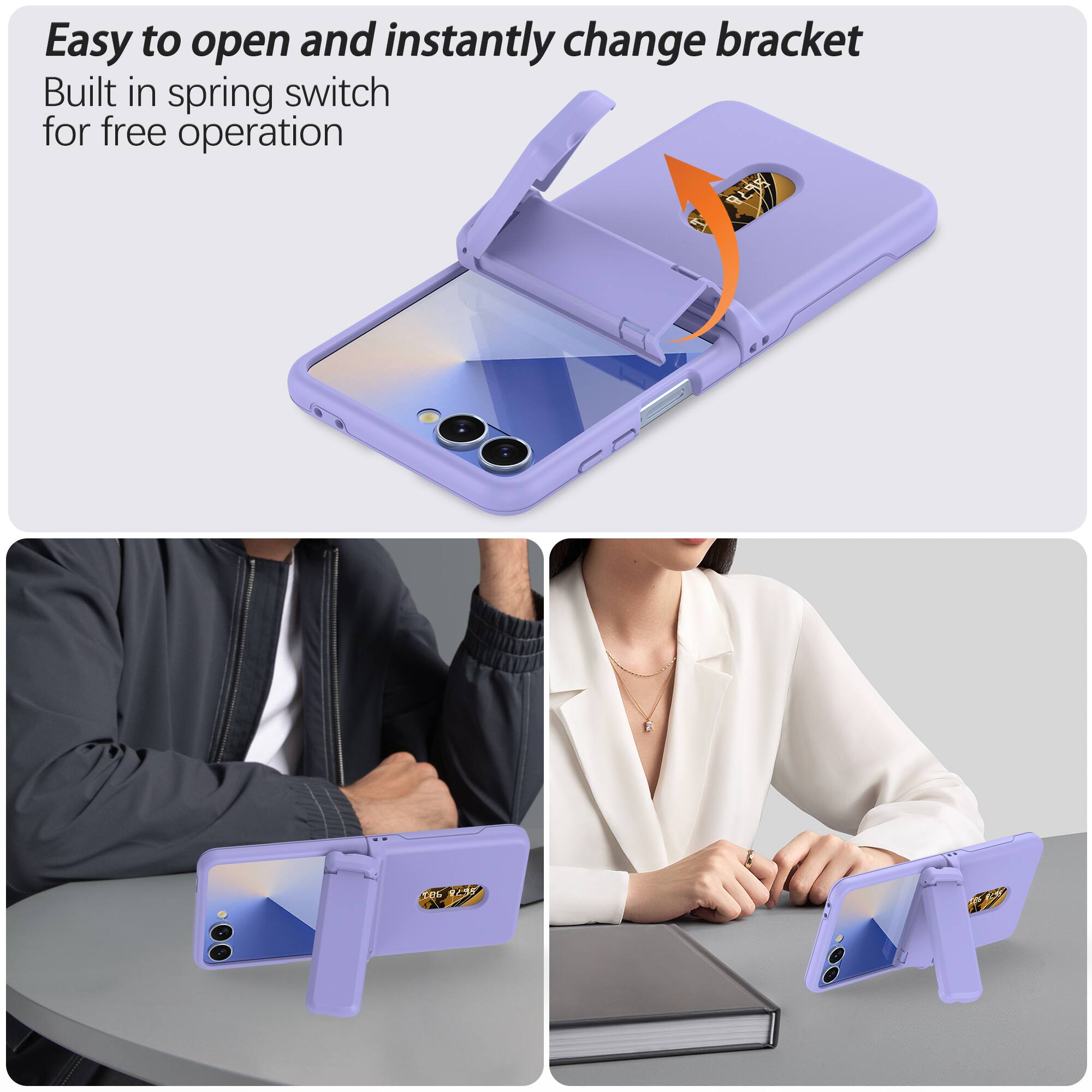 Easy to open and instantly change bracket  
Built in spring switch for free operation