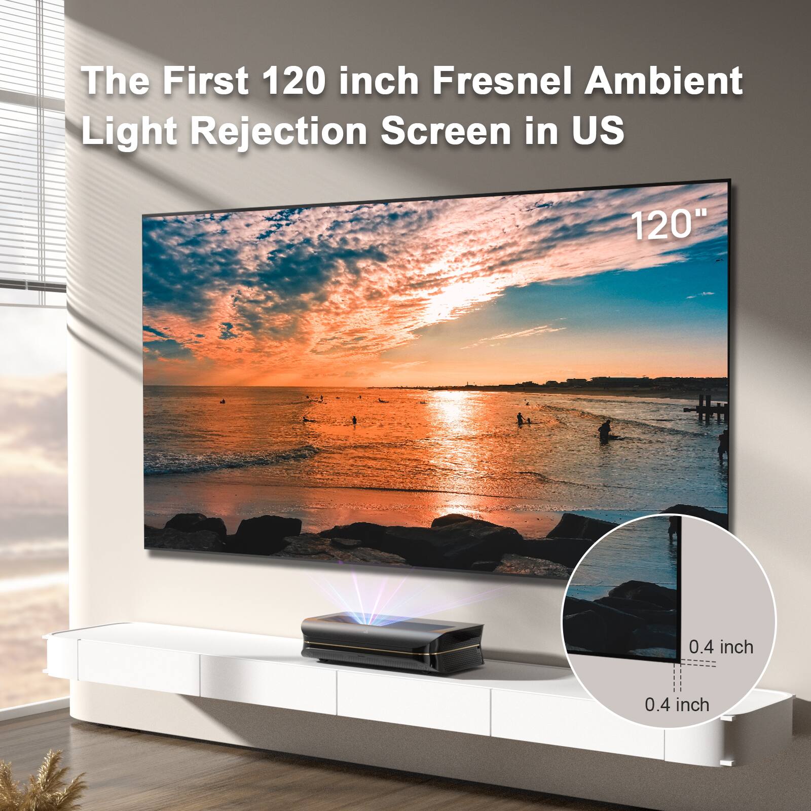 Alt View 12. AWOL Vision - ALR D-120 120" Ambient Light Rejection (ALR) Daylight Fixed Frame Ultra Short Throw (UST) Projector Screen,4K/8K 3D - Gray.