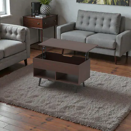 Front. Hivvago - Modern 31.5" Lift-Top Coffee Table with Discreet Storage and Open Shelf Space - Brown.