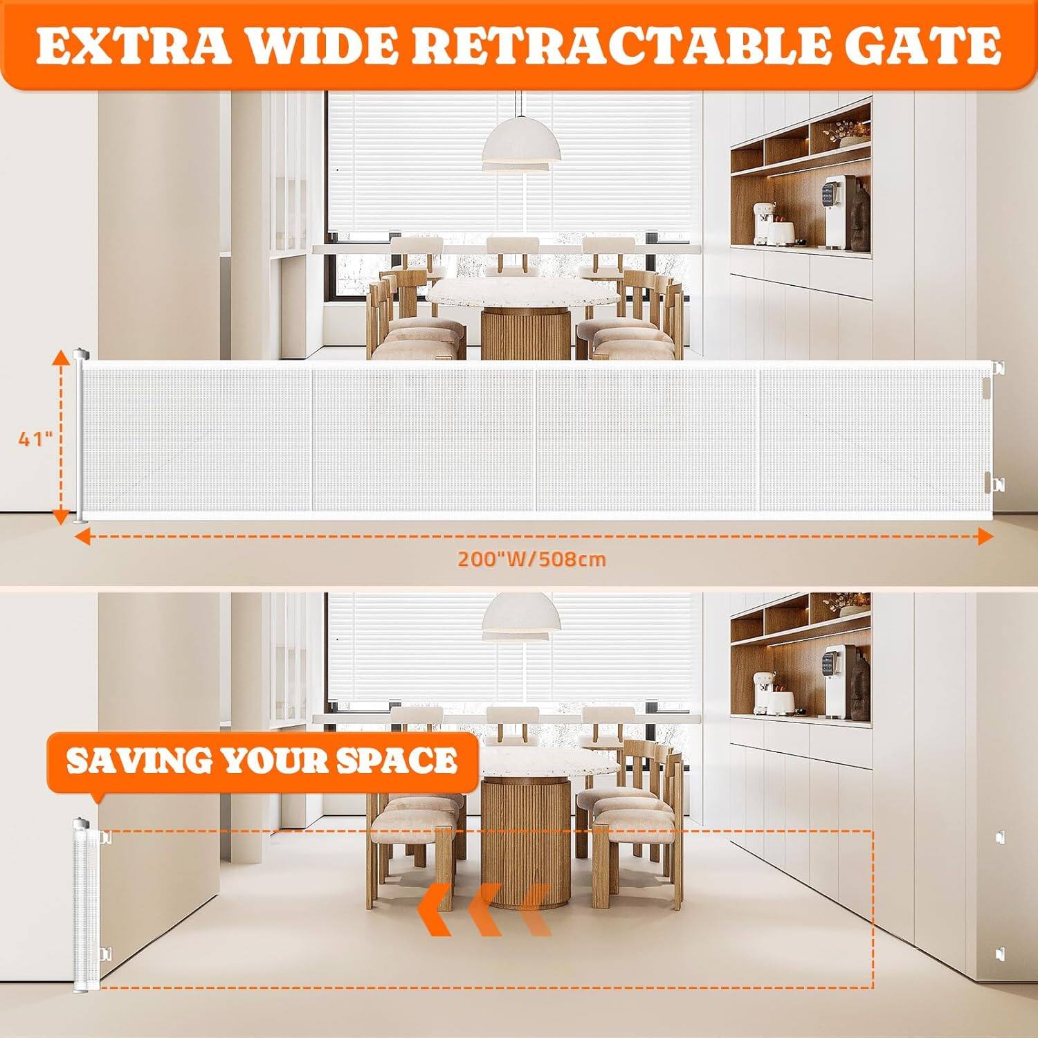 EXTRA WIDE RETRACTABLE GATE 41" 200"W/508cm SAVING YOUR SPACE