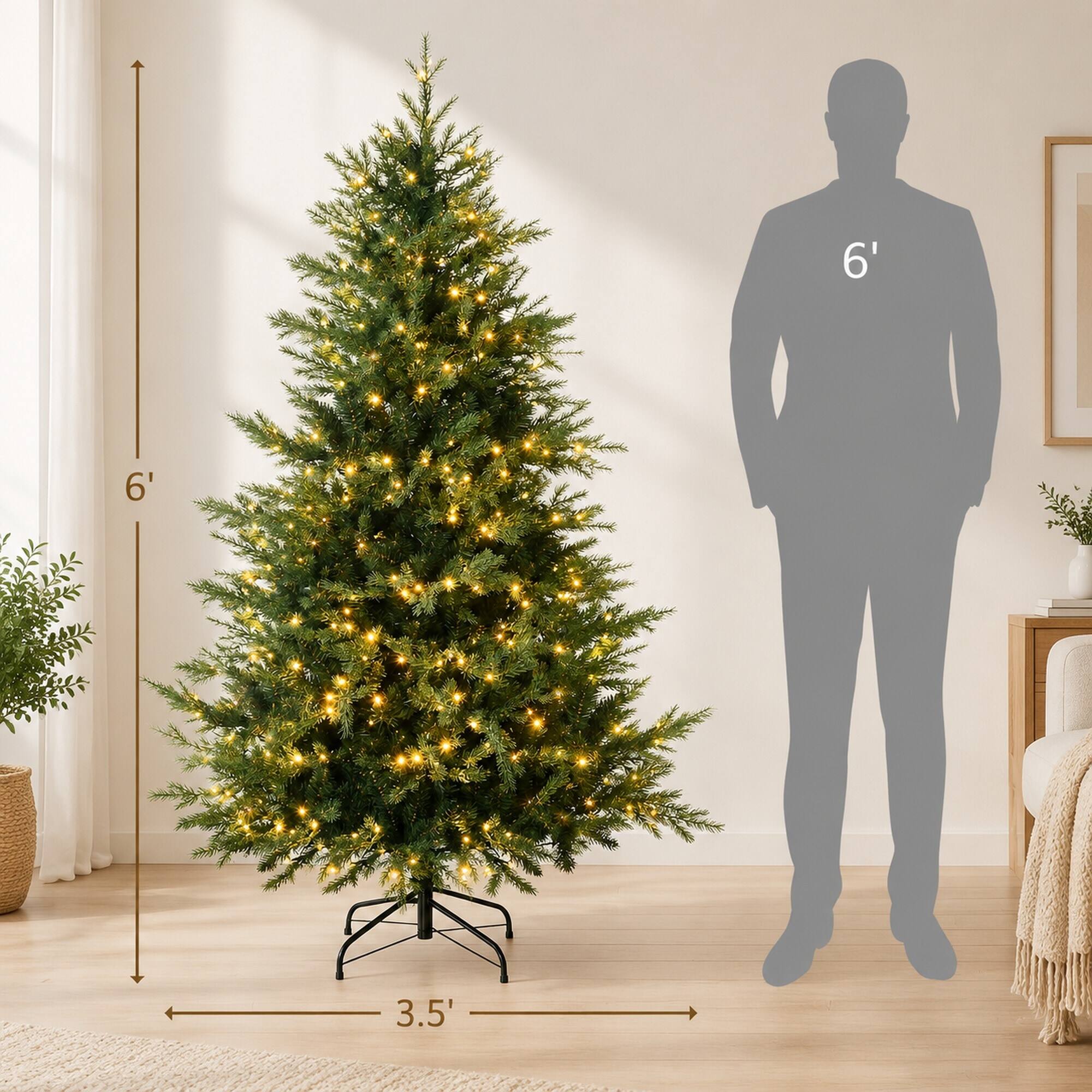 Alt View 3. RYHNUYNE - 6 Ft Artificial Christmas Tree With 400 Warm White LED Lights, 2328 Branches Auto Open 8 Light Modes Decor - Green.