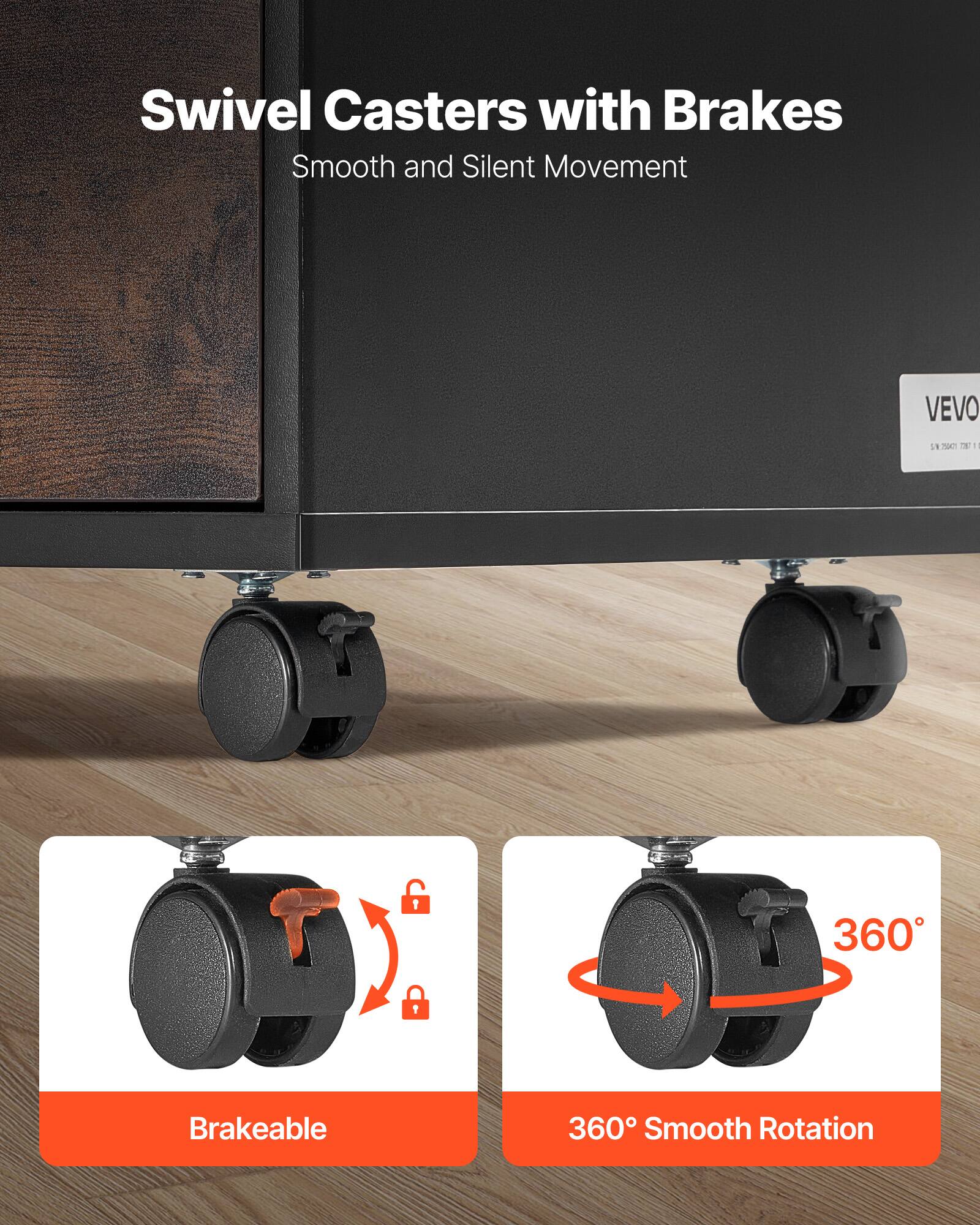 Swivel Casters with Brakes  
Smooth and Silent Movement  

Brakeable  

360° Smooth Rotation