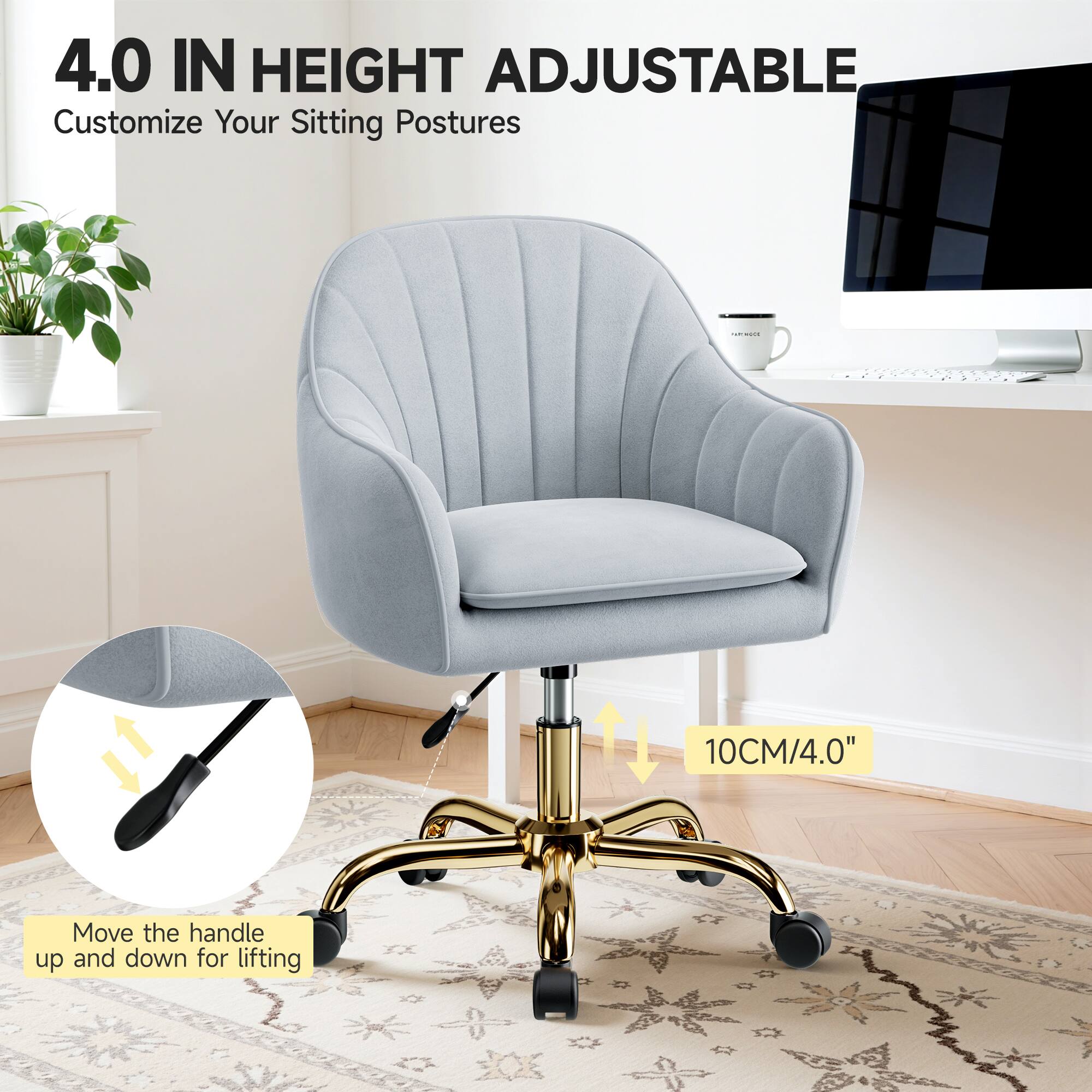 4.0 IN HEIGHT ADJUSTABLE  
Customize Your Sitting Postures  

Move the handle up and down for lifting  

10CM/4.0"