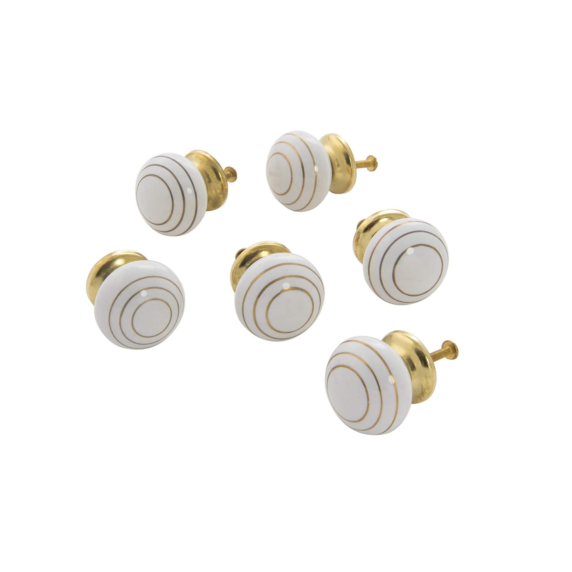 TX USA Corporation - Ceramic Gold Ring Ball Knob Set of 6 - White