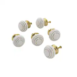 TX USA Corporation - Ceramic Gold Ring Ball Knob Set of 6 - White