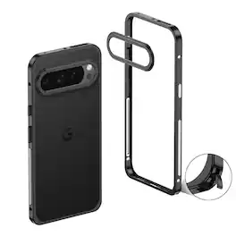 Dteck - Metal Frame Heat Dissipation Rugged Shockproof Bumper Frame Phone Case with Lens Cover For Google Pixel 11 Pro - Black