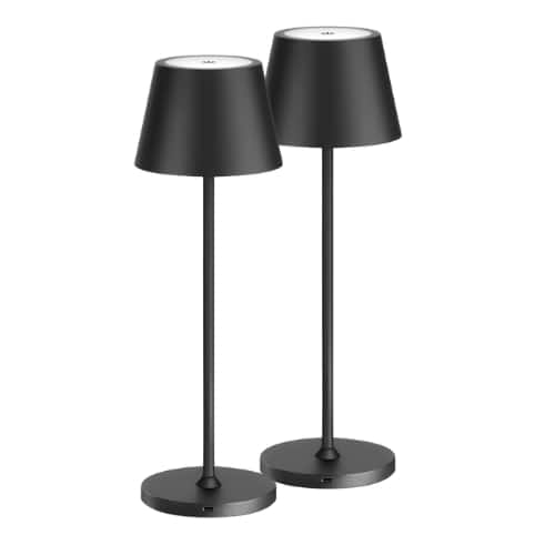 ONEWISH - 2-Pack 15" Touch-Control Cordless LED Table Lamp – Modern Holiday Décor, Gift for Family & Friends - Black