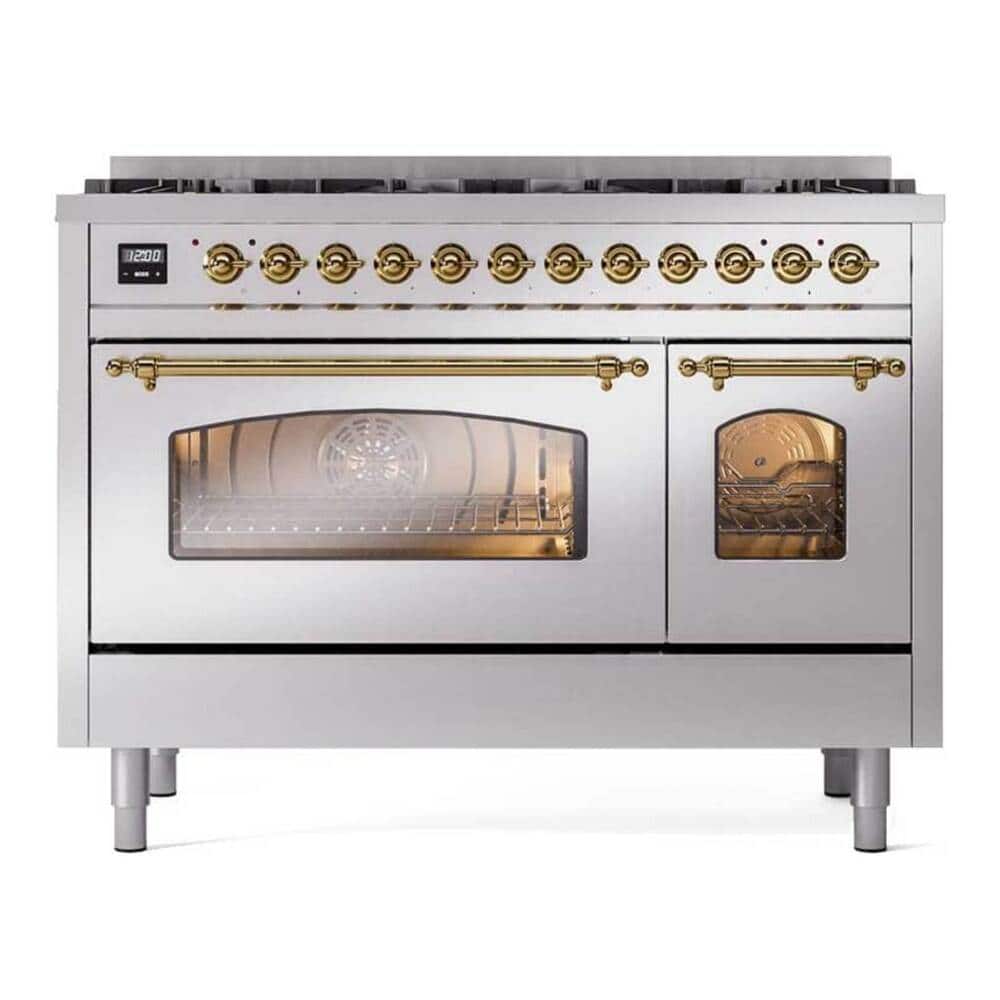 ILVE - Nostalgie II 48 inch Dual Fuel Range with 8 Black Brass Sealed Burners (Limited Edition) (Stainless Steel, Brass) - Stainless Steel price history on PriceWatchPro