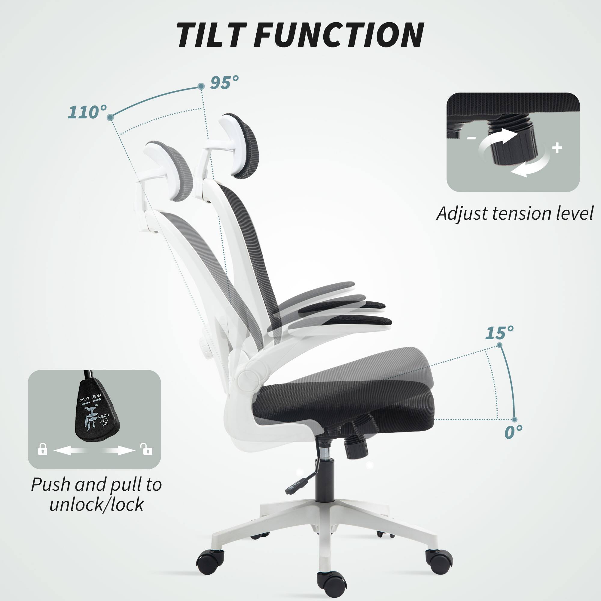TILT FUNCTION 95 110 - Adjust tension level 15 - 0 - Push and pull to unlock/lock