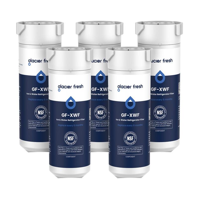alacier fresh  
acier fre  
acier fresh  
GF-XW Ice & Water Refrigerator Filter Replace every 6 months  
alacier fresh GF-XWF Water Refrigerator Filter Replace every 5 months  
CONTERSEUTS NSF CERTIFIED - The Filter is Tested and Certified against NSFANS Standard and structural integrity  
COMPONENT  
CONTERNATION NSF CERTIFIED - Tested and Certified against NSFIANSI o materials and structural integrity  
COMPONENT  
CONTERION NSF CERTIFIED - Tested and Certified against NSFIANSI by and structural integrity requirements  
COMPONENT