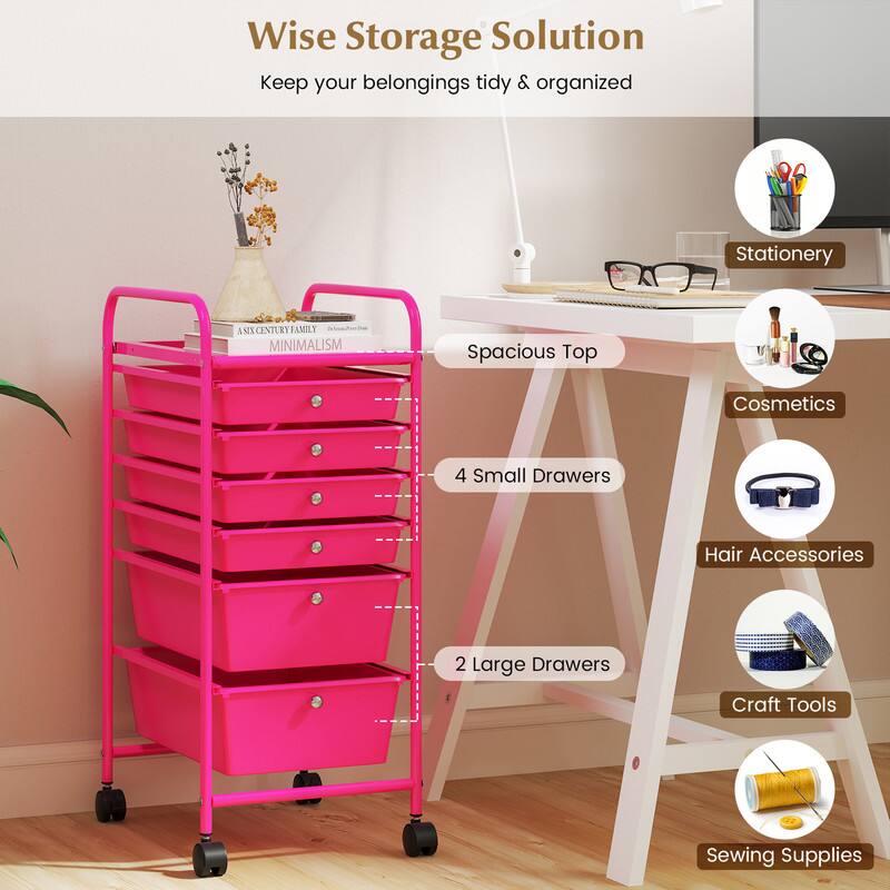 Wise Storage Solution  
Keep your belongings tidy & organized  

Stationery  
Spacious Top  
Cosmetics  
4 Small Drawers  
Hair Accessories  
2 Large Drawers  
Craft Tools  
Sewing Supplies